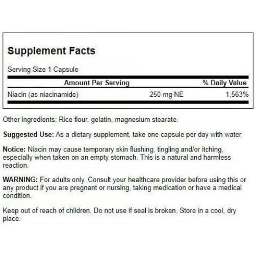 Suplemento de Niacinamida Swanson 250mg - 250 Cápsulas x2