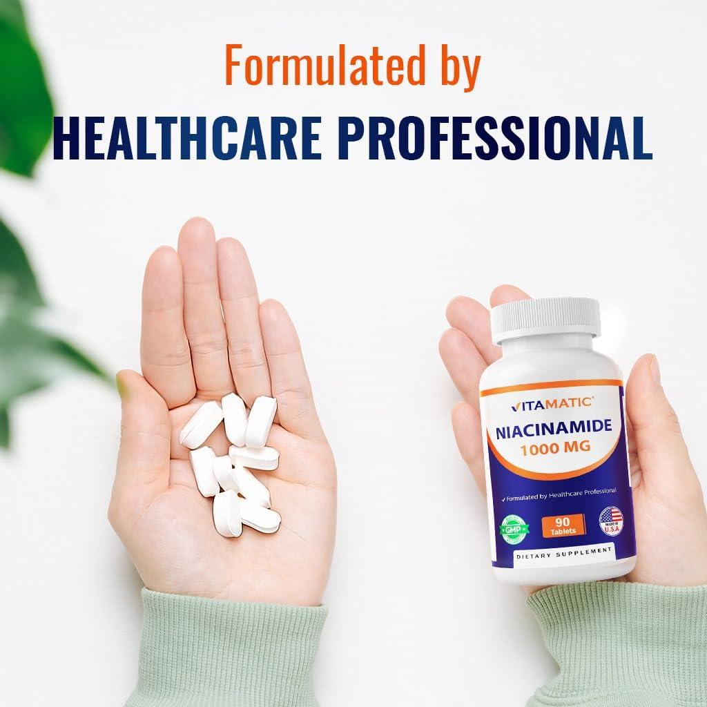 Vitamatic Niacinamida 1000 mg 90 Tabletas - Vitamina B3 Sin Enrojecimiento