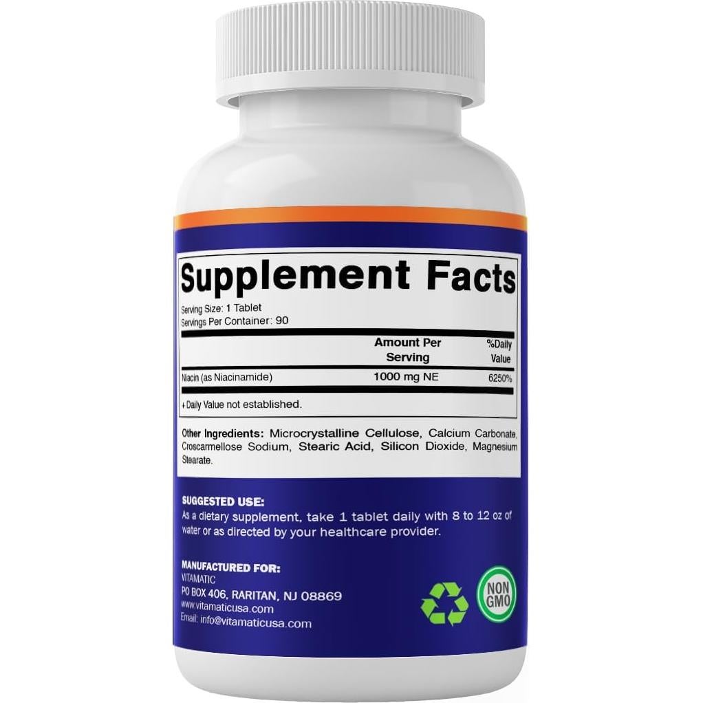 Vitamatic Niacinamida 1000 mg 90 Tabletas - Vitamina B3 Sin Enrojecimiento