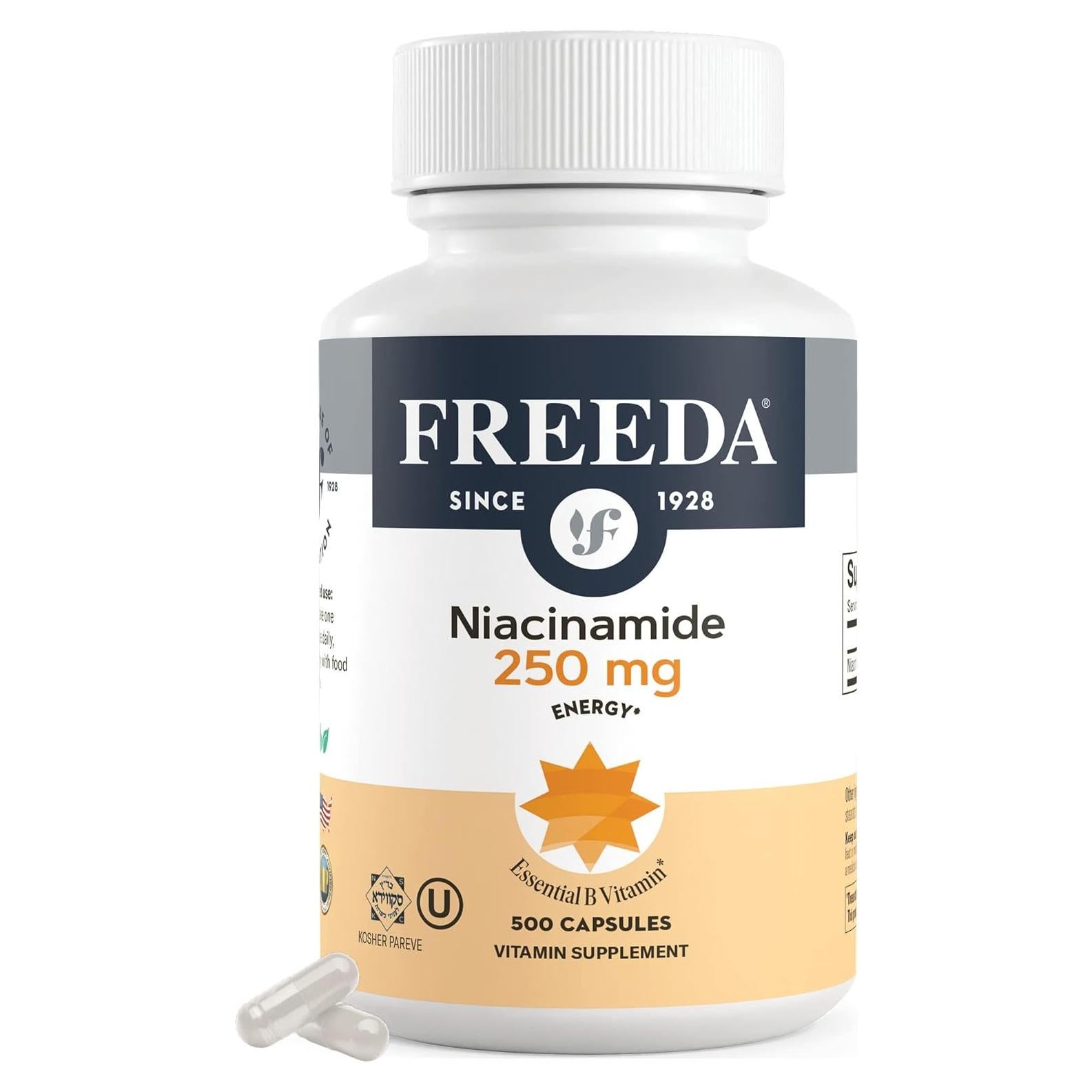 Suplemento de Niacinamida Freeda 250 mg - 500 Cápsulas Veganas