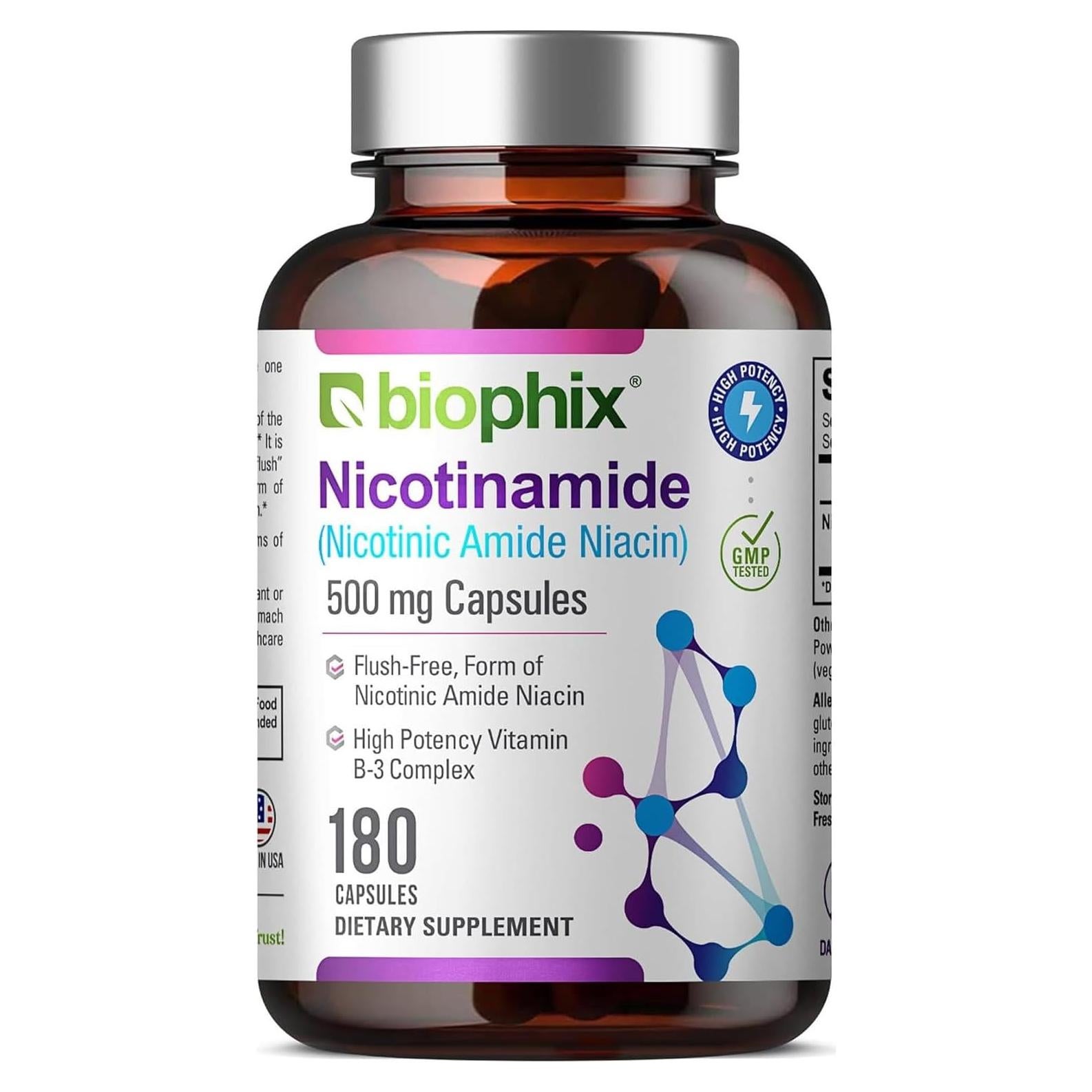 Biophix Nicotinamida 500 mg 180 Cápsulas - Suplemento Vitamina B3