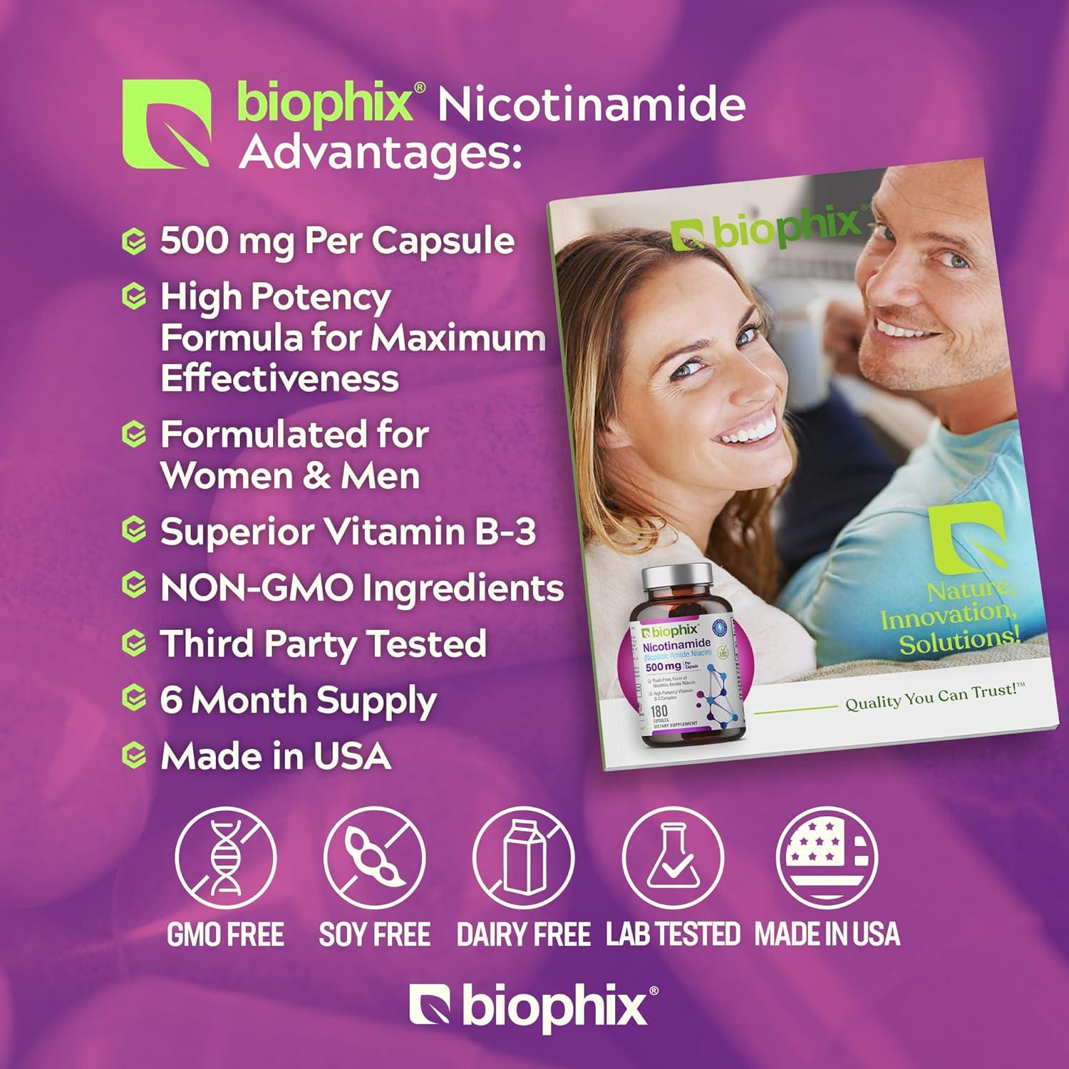 Biophix Nicotinamida 500 mg 180 Cápsulas - Suplemento Vitamina B3