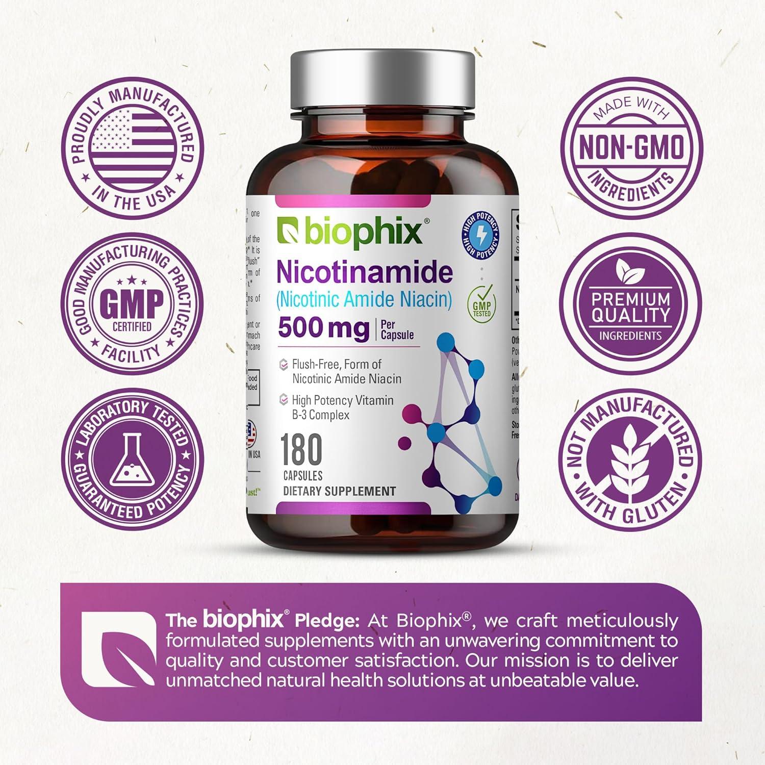 Biophix Nicotinamida 500 mg 180 Cápsulas - Suplemento Vitamina B3