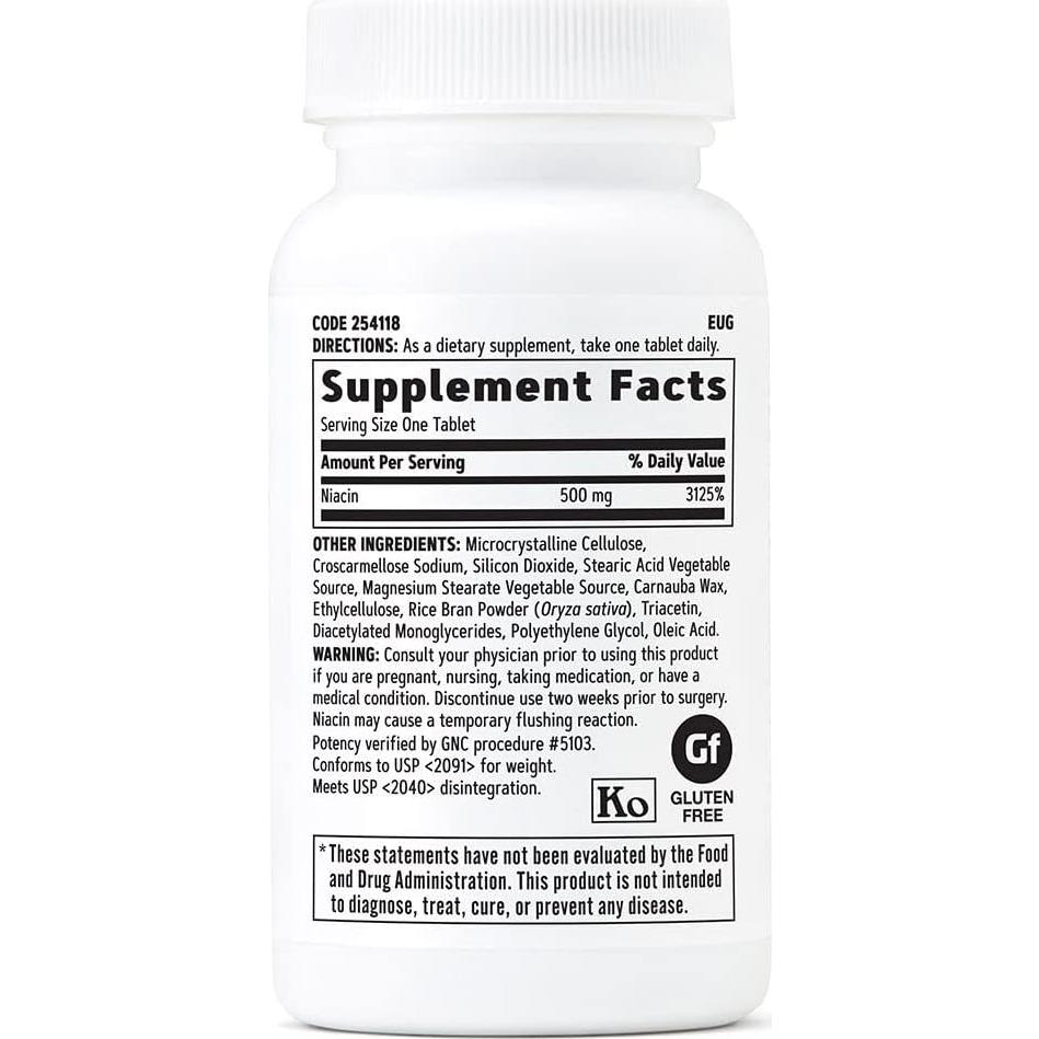 GNC Niacina 500mg 100 Tabletas Vegetarianas Salud Vascular