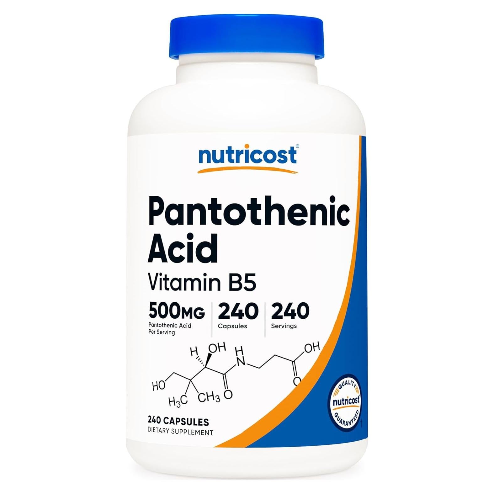 Nutricost Ácido Pantoténico 500mg - 240 Cápsulas Vitamina B5