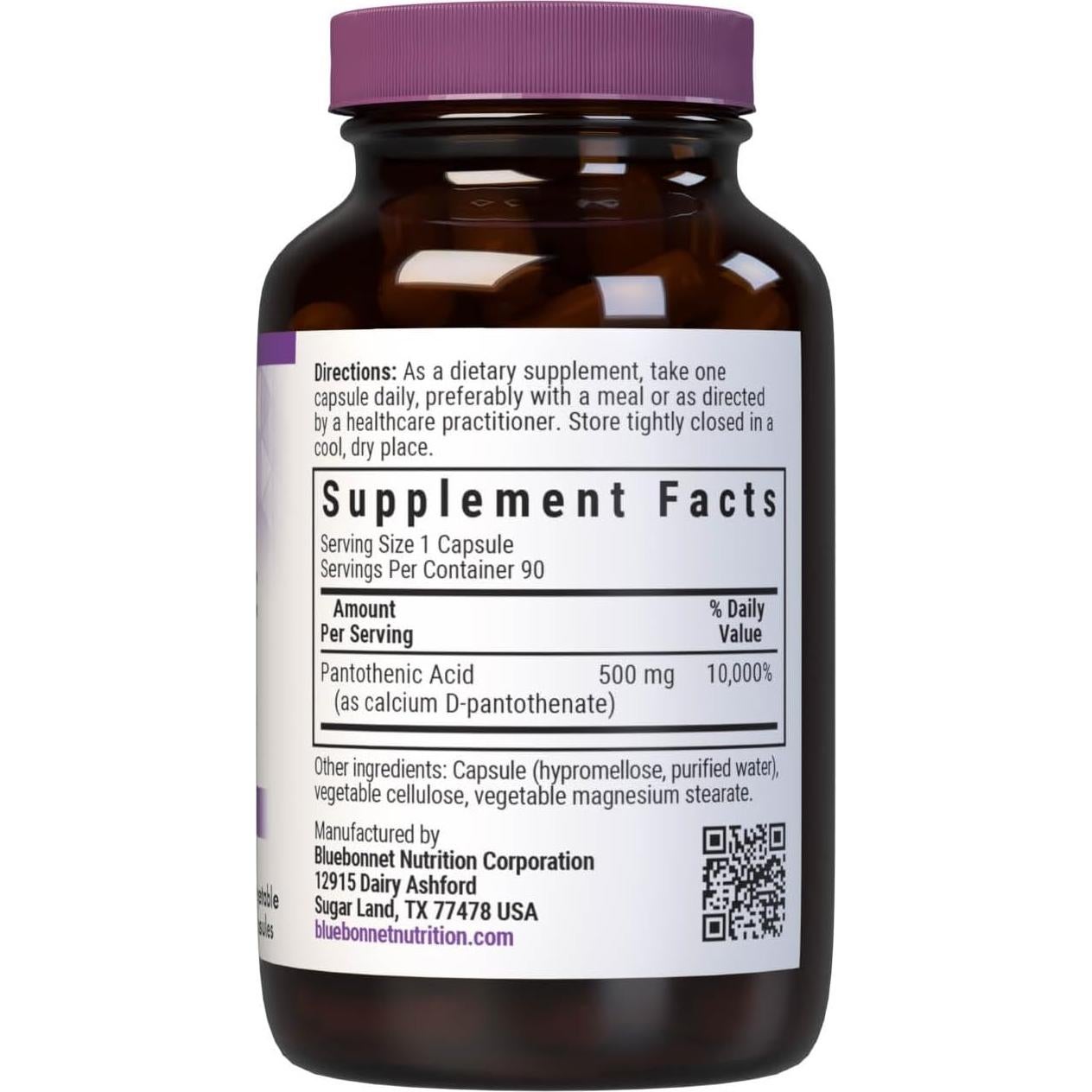 Ácido Pantoténico BlueBonnet 500 mg 90 Cápsulas Vegetales