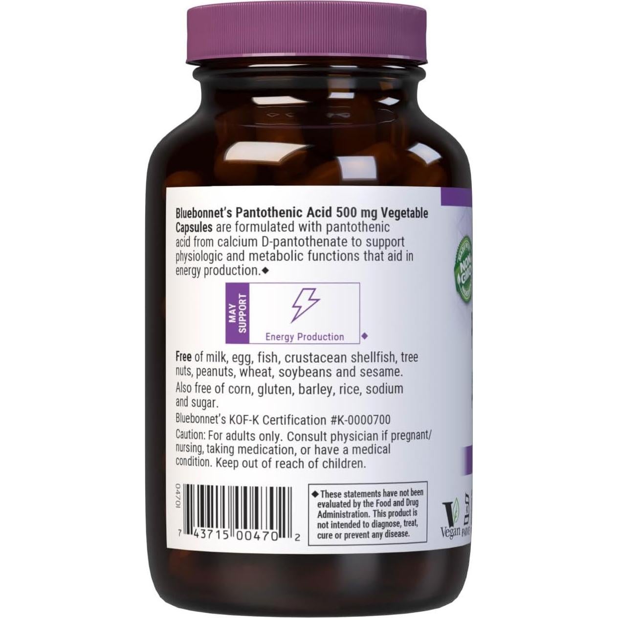 Ácido Pantoténico BlueBonnet 500 mg 90 Cápsulas Vegetales