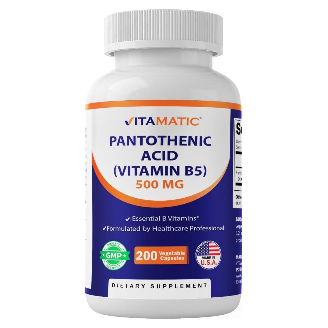Ácido Pantoténico Vitamatic 500 mg - 200 Cápsulas Sin Gluten