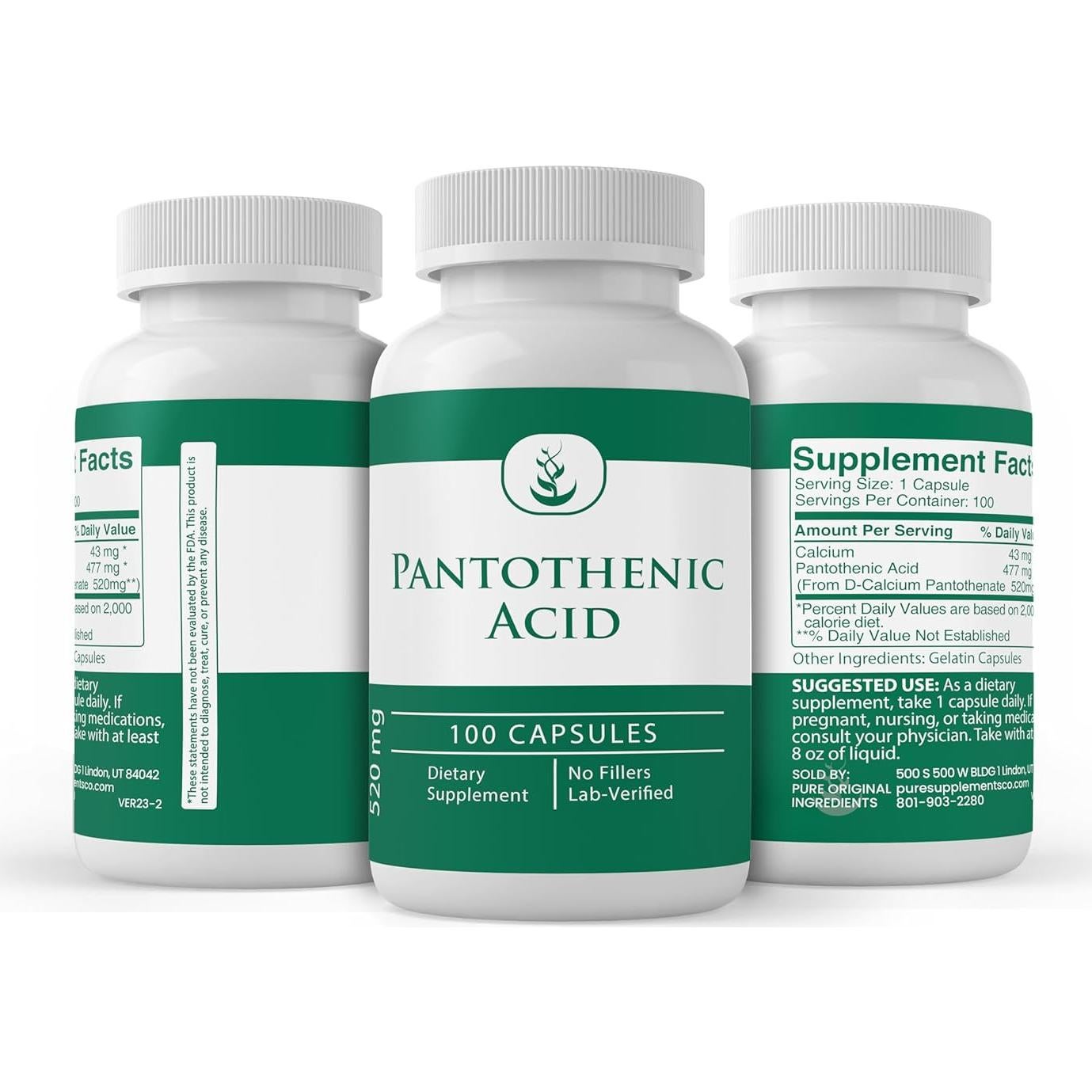 Ácido Pantoténico 100 Cápsulas Ingredientes Originales Puros