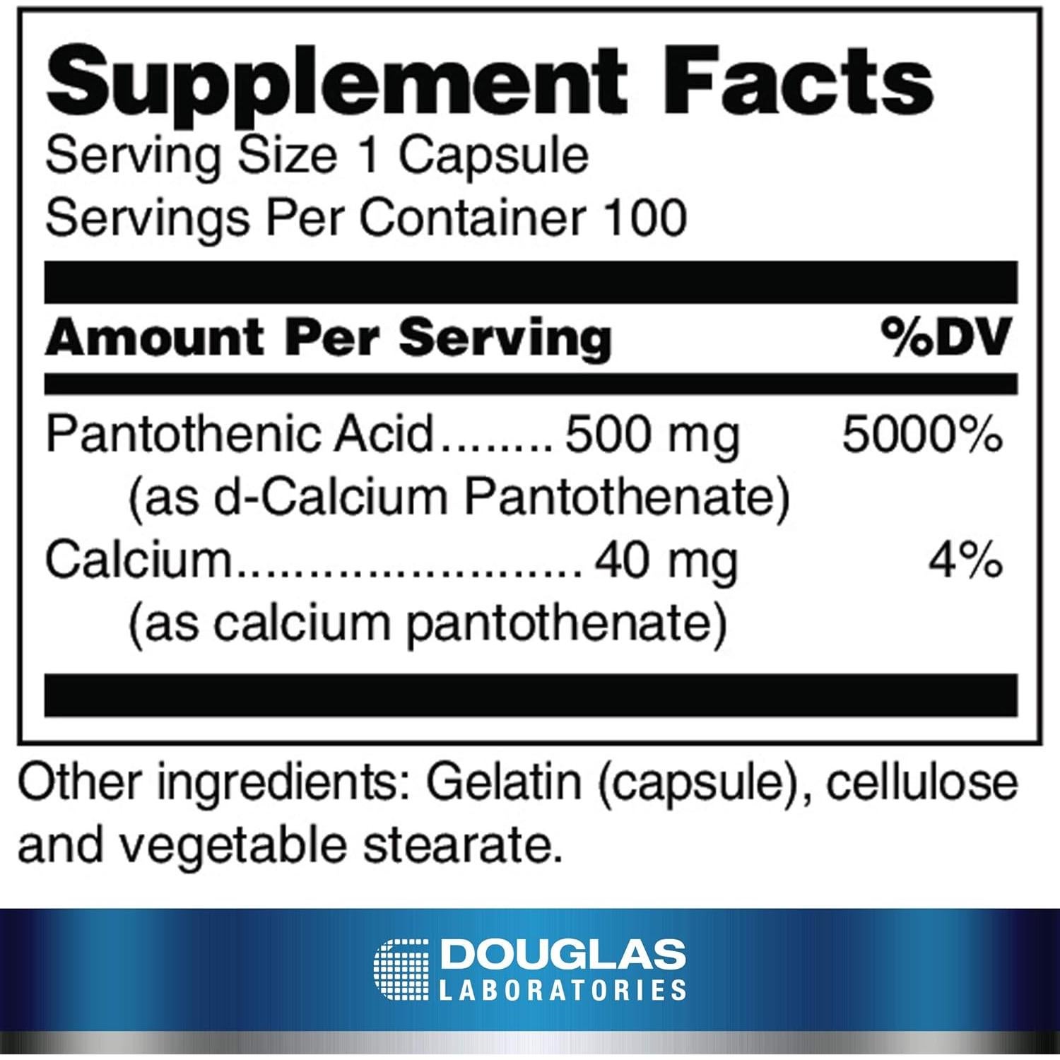Ácido Pantoténico Douglas Laboratories 500 mg 100 Cápsulas