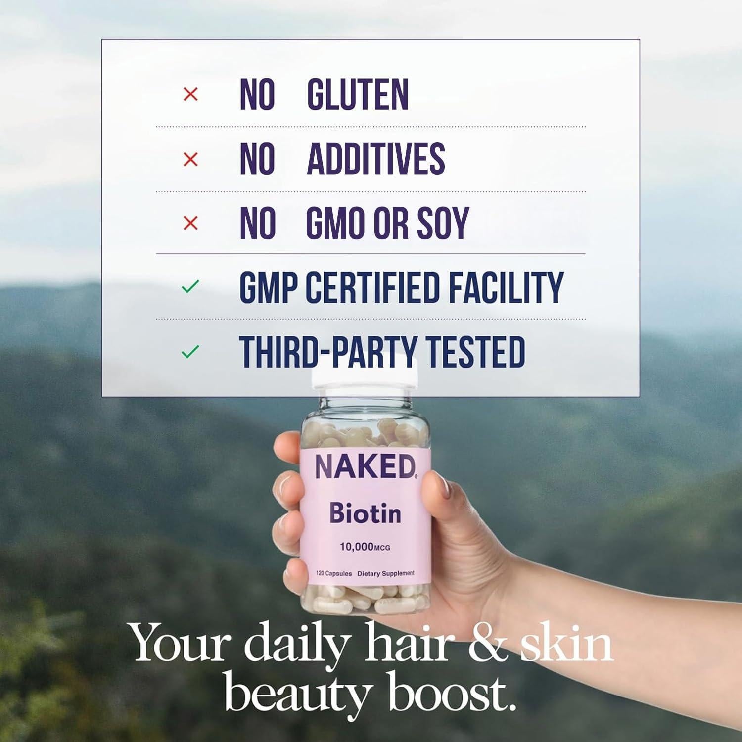 Suplemento de Biotina NAKED 10,000mcg - 120 Cápsulas Veganas