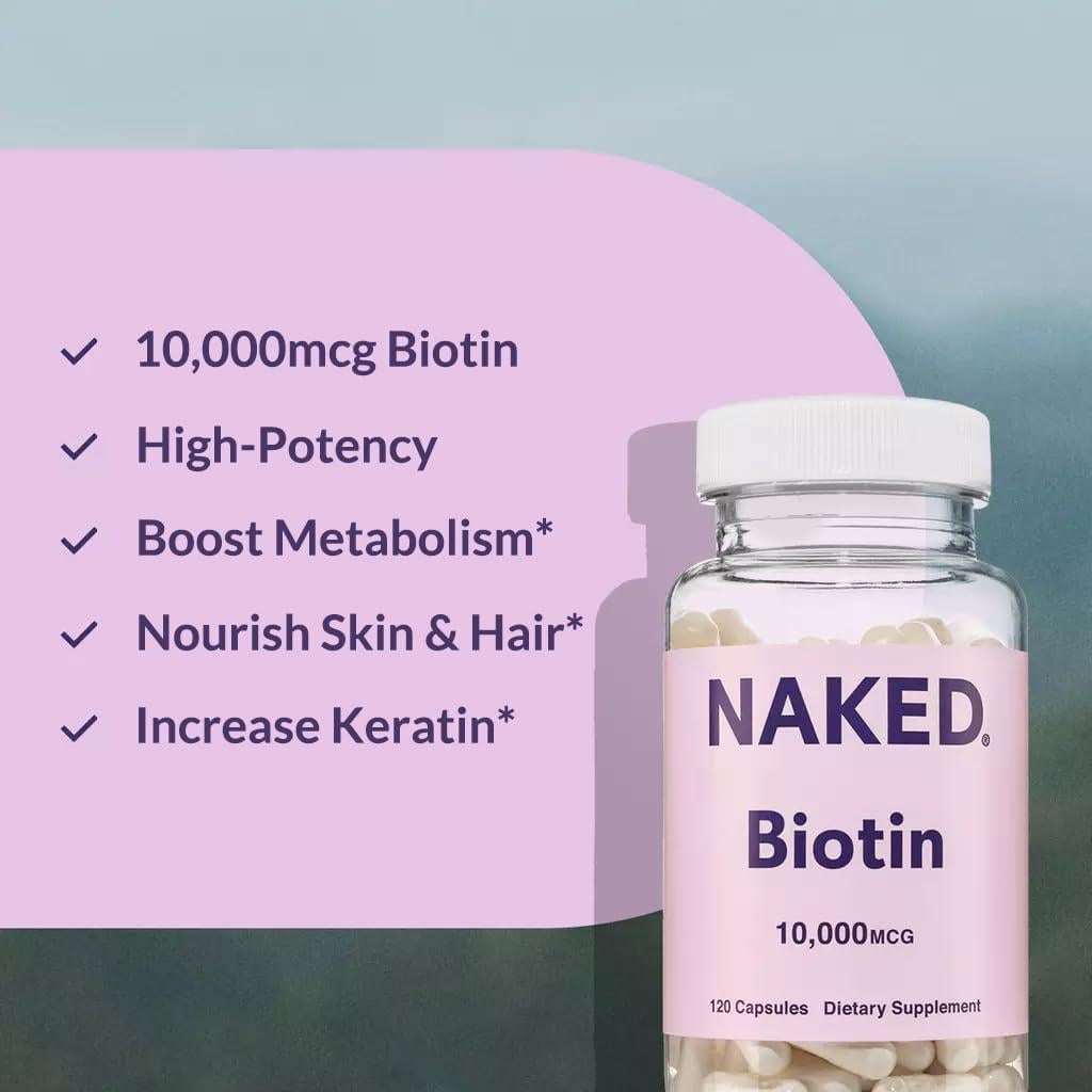 Suplemento de Biotina NAKED 10,000mcg - 120 Cápsulas Veganas