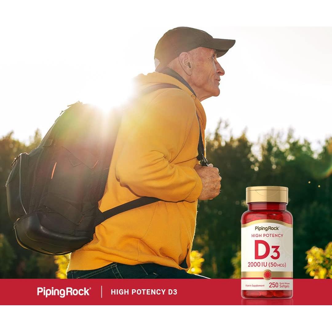 Vitamina D3 2000 UI Piping Rock 250 Gelatinas Blandas Alta Potencia