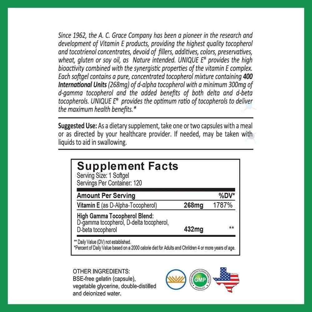 Geles Blandos UNIQUE E A.C. Grace 120 Unidades Vitamina E Natural