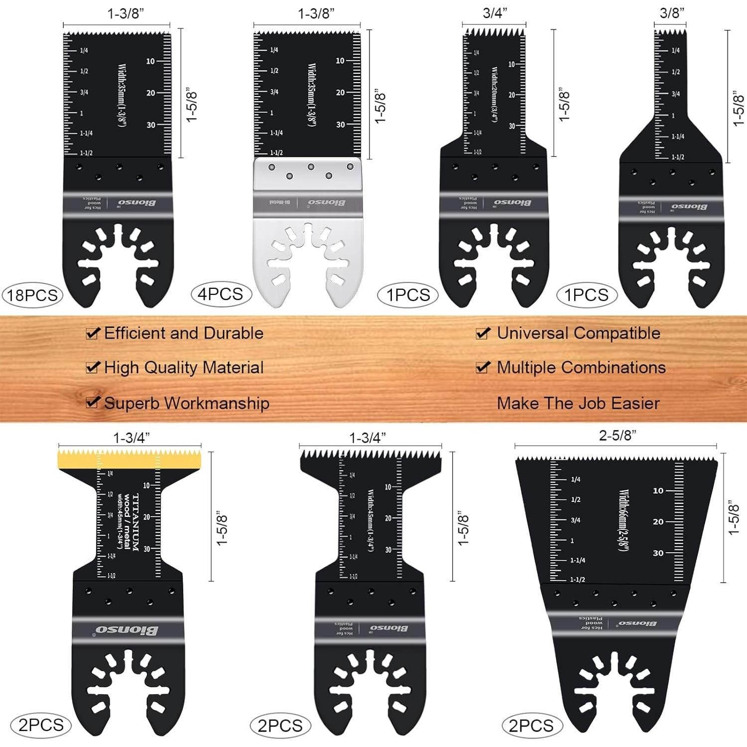 Kit de 35 Hojas de Sierra Oscilante Bionso JPTZ para Madera