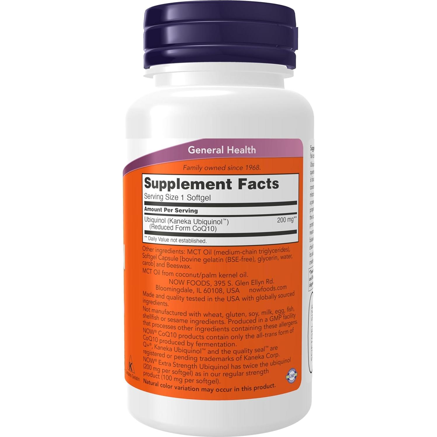 Suplemento Ubiquinol 200 mg NOW, 60 Gelatinas Blandas