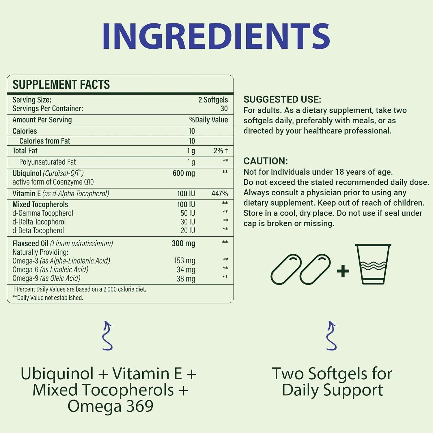 Suplemento CoQ10 Ubiquinol 600mg con Vitamina E y Omega 3-6-9