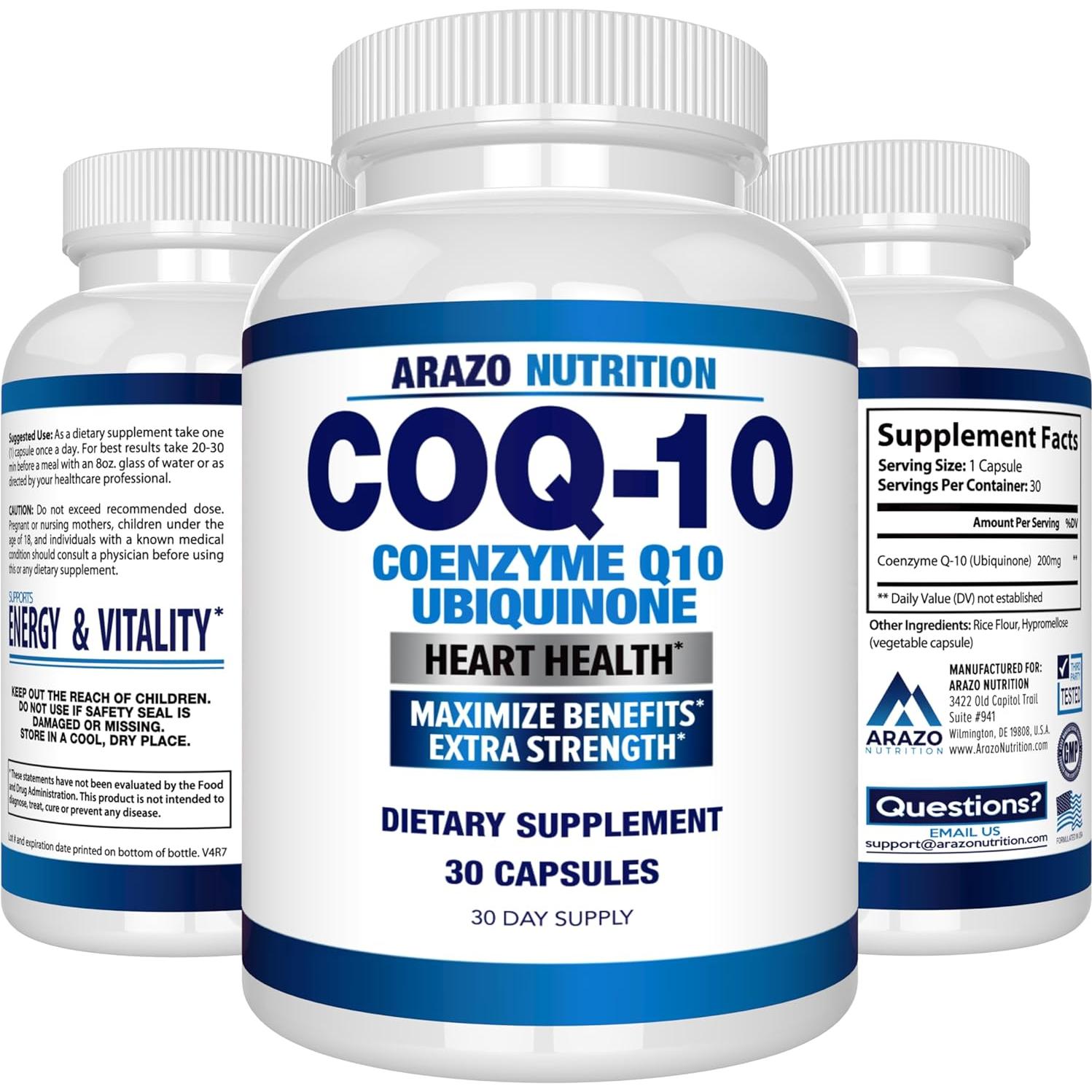 Suplemento CoQ10 Arazo Nutrition 200mg - 30 Cápsulas Antioxidante
