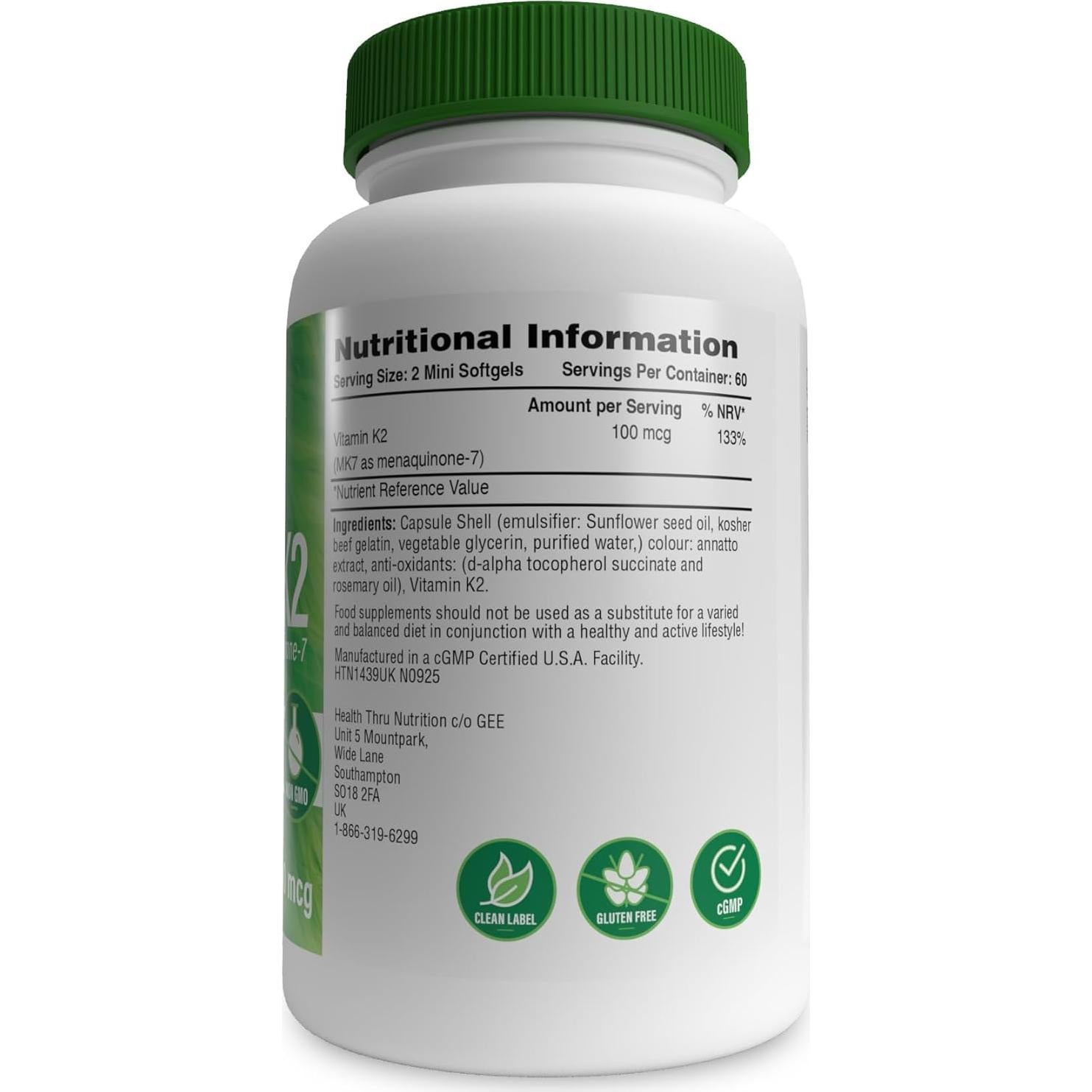 Vitamina K2 MK-7 100mcg Health Thru Nutrition 120 Softgels