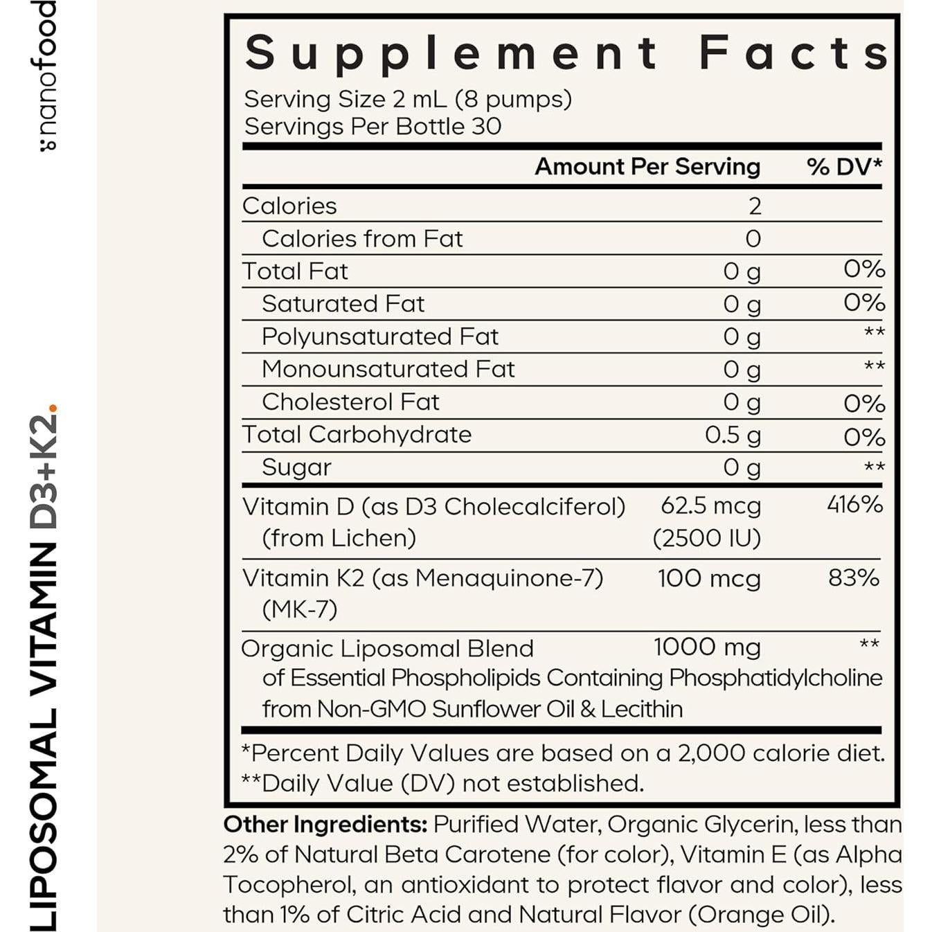 Suplemento Líquido Vitamina D3 K2 Codeage 59 ml Vegano
