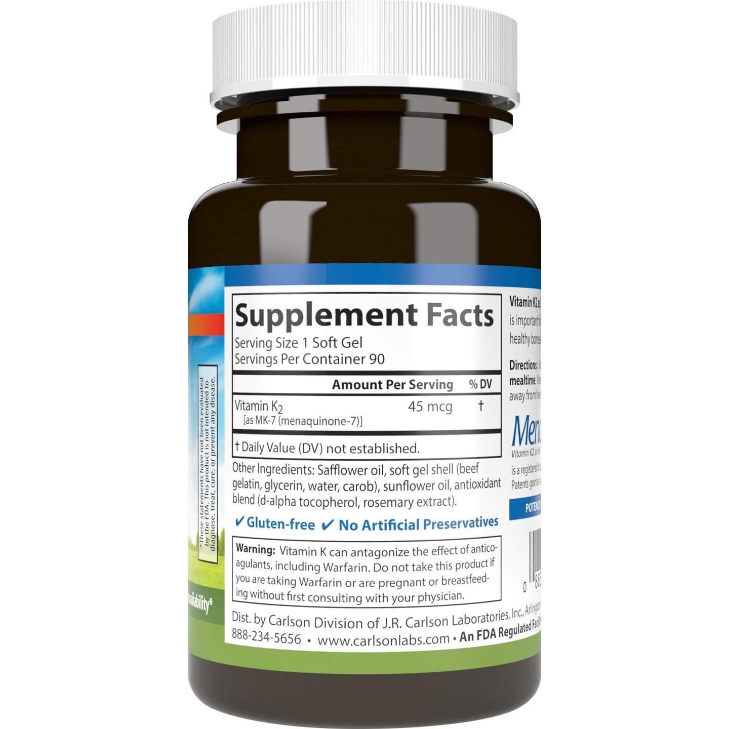 Carlson Vitamina K2 MK-7 45 mcg 90 Gelatinas Blandas