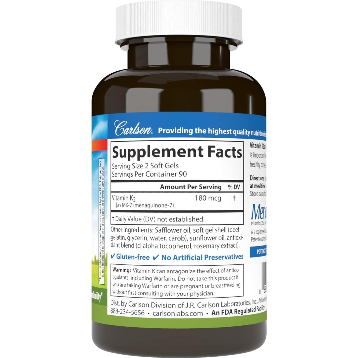 Carlson Vitamina K2 MK-7 180 mcg 180 Gelatinas Blandas