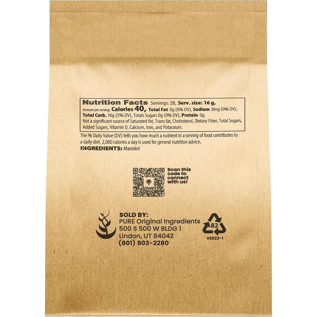 Polvo de Manitol 0.45 kg - Edulcorante Sin Azúcar - Ingredientes Puros