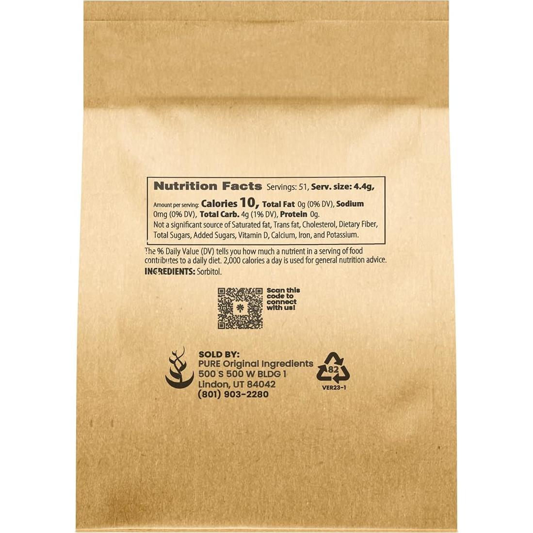 Polvo de Sorbitol 226.8 g - Ingredientes Originales Puros - Edulcorante Bajo en Calorías