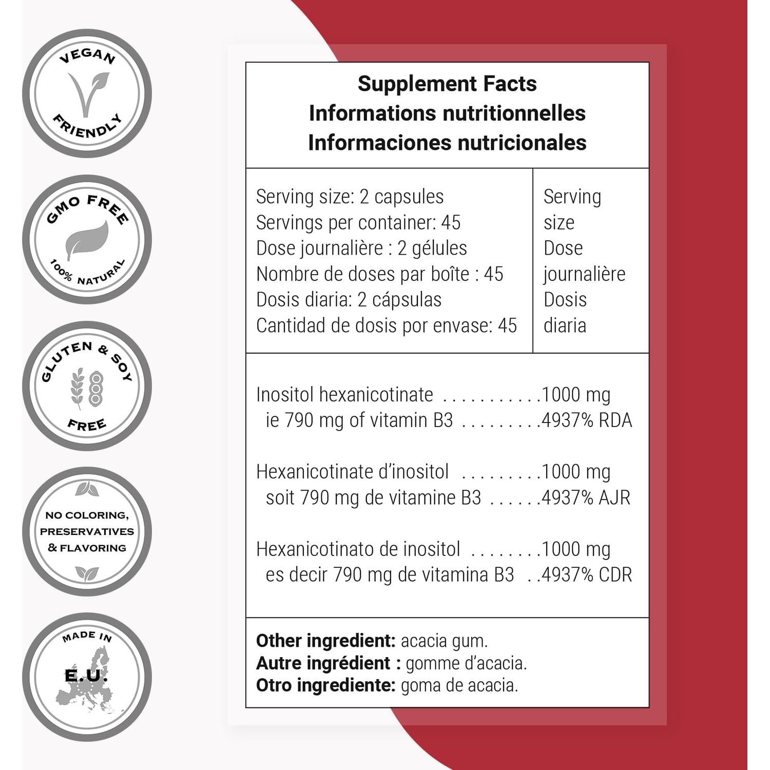 Suplemento de Niacina Sin Enrojecimiento Supersmart 90 Cápsulas