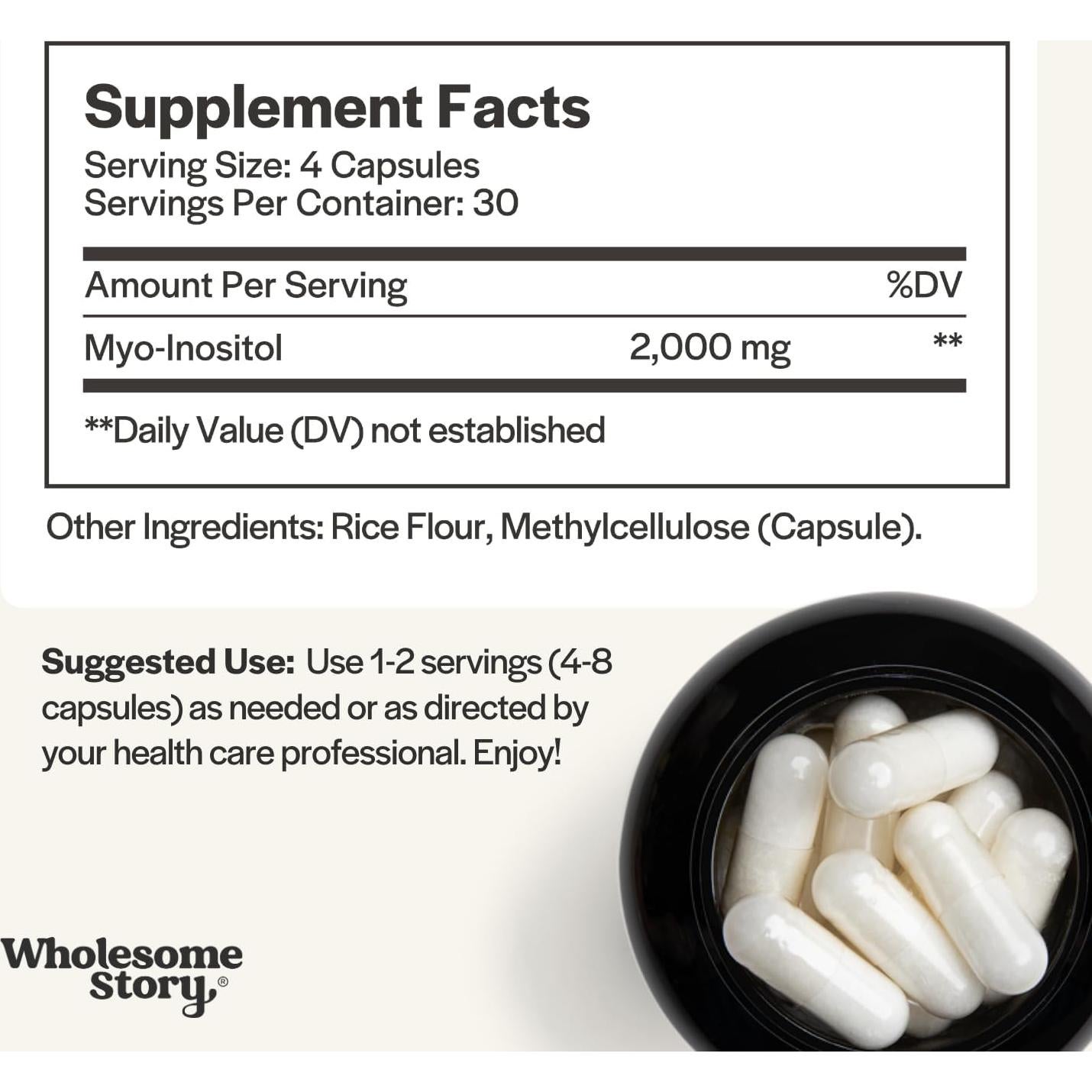 Suplemento Myo-Inositol Wholesome Story 2000mg 120 Cápsulas