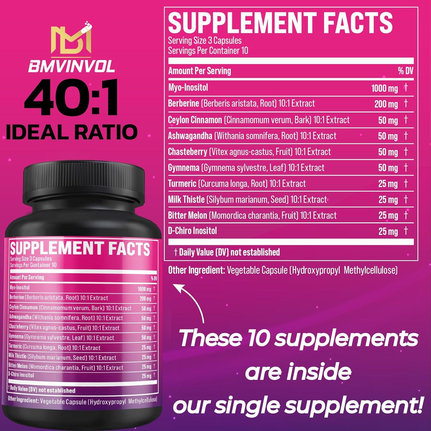 Suplemento de Inositol BMVINVOL 30 Cápsulas - 40:1 Myo-Inositol