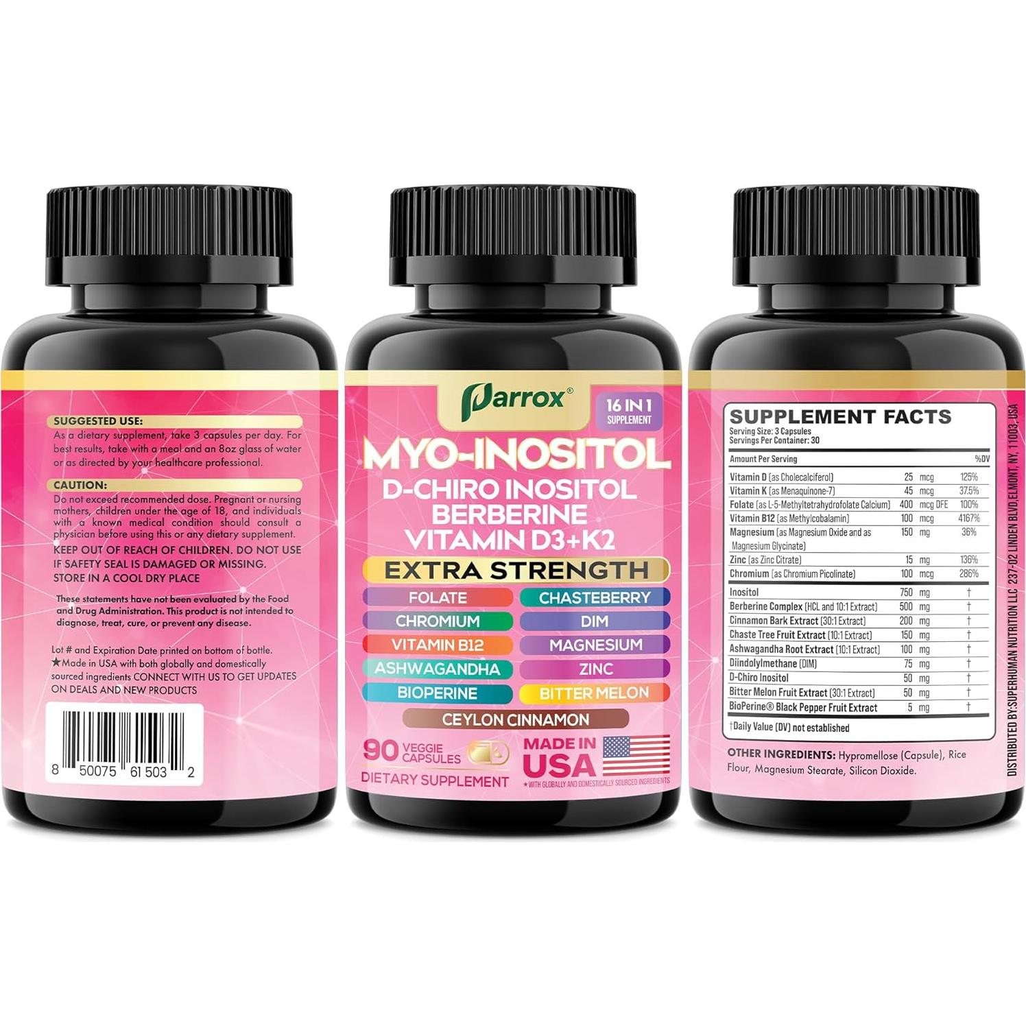 Suplemento Parrox 16 en 1 Myo-Inositol 90 Cápsulas Veganas