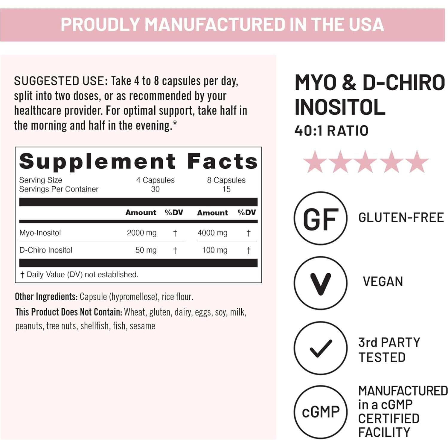 Suplemento de Myo-Inositol y D-Chiro Inositol NatureWise 2000mg