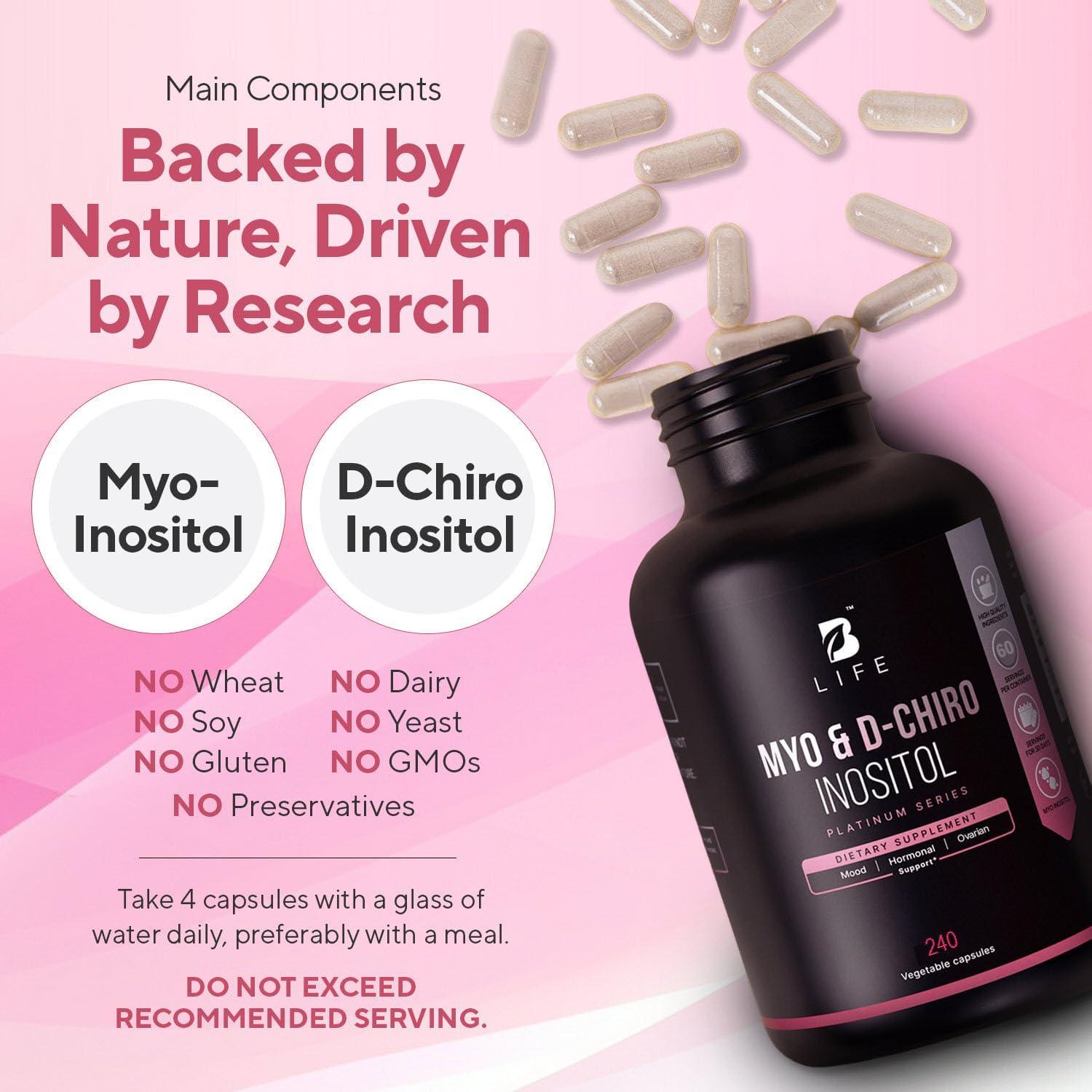 Suplemento de Inositol Myo y D-Chiro 40:1 b Life 240 Cápsulas