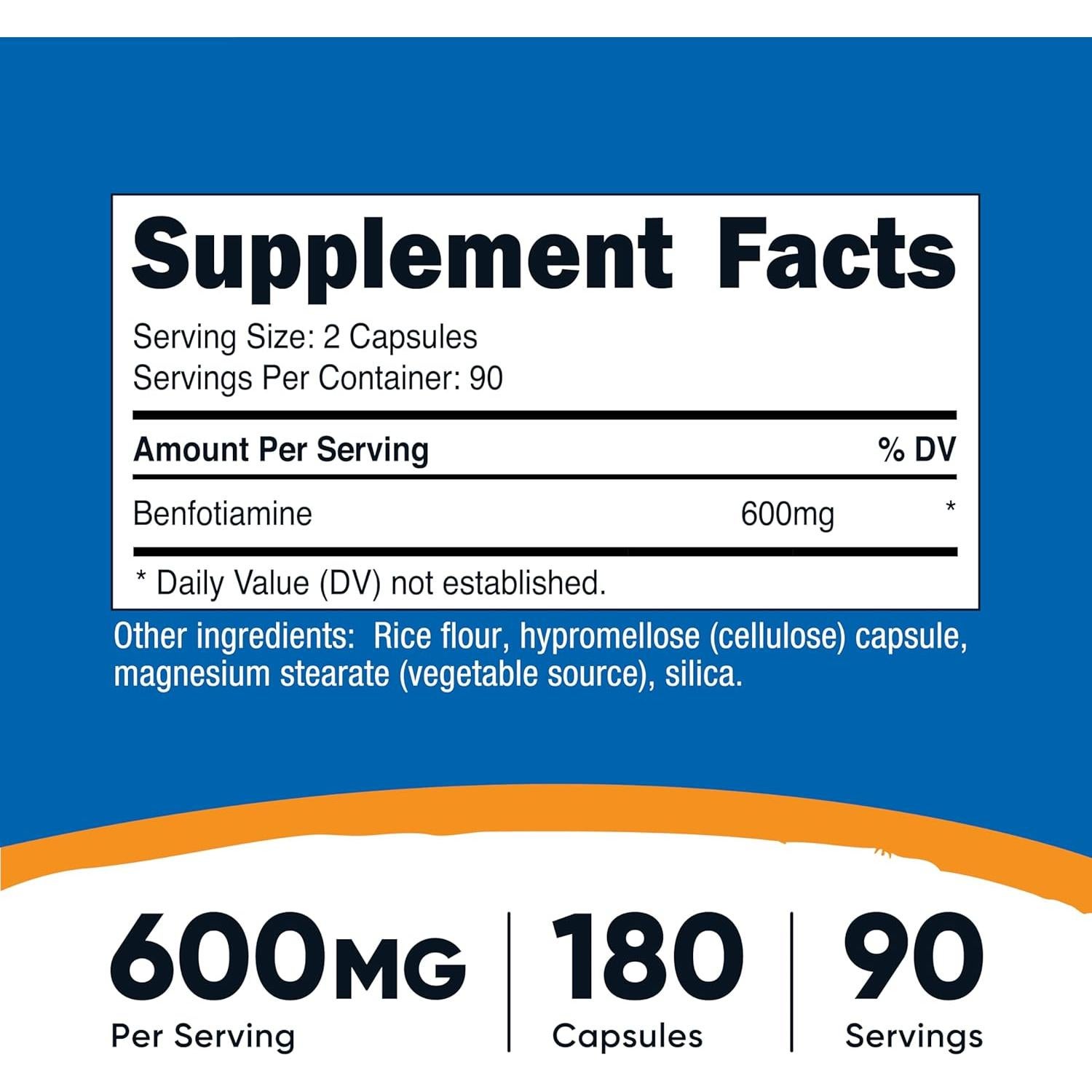 Nutricost Benfotiamina 600 mg 180 Cápsulas Veganas Sin Gluten