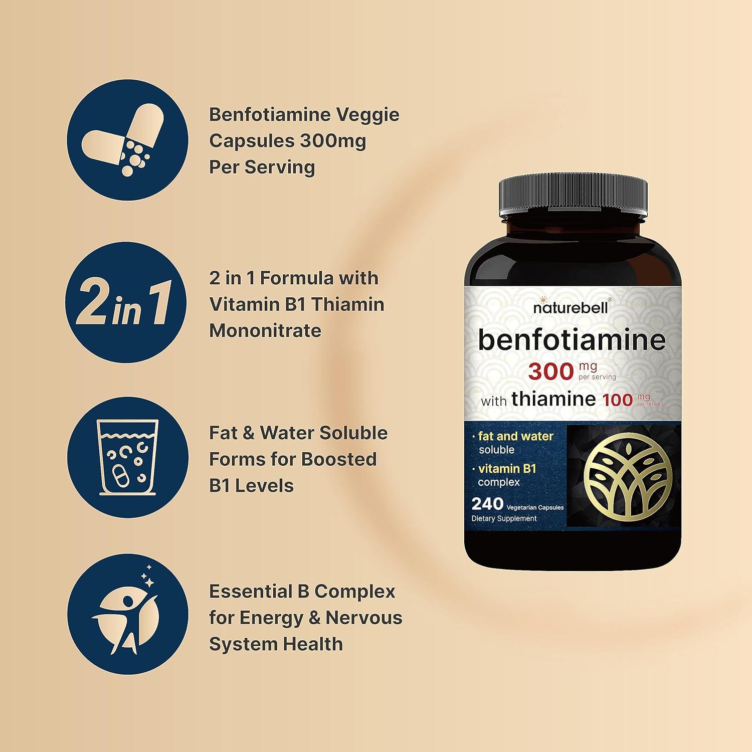 NatureBell Benfotiamina 300mg y Tiamina 100mg - 240 Cápsulas Vegetales