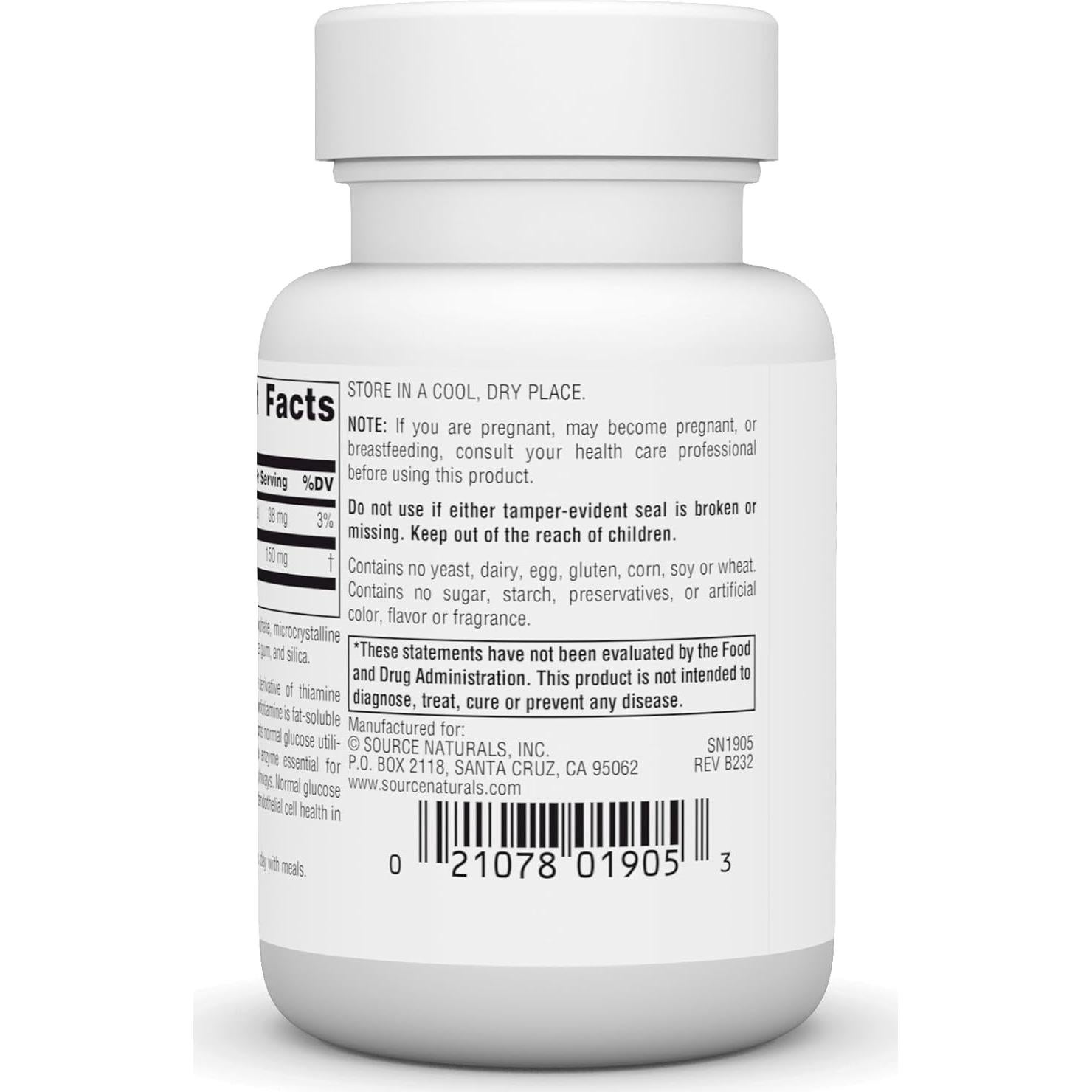 Benfotiamina 150 mg Source Naturals 30 tabletas suplemento