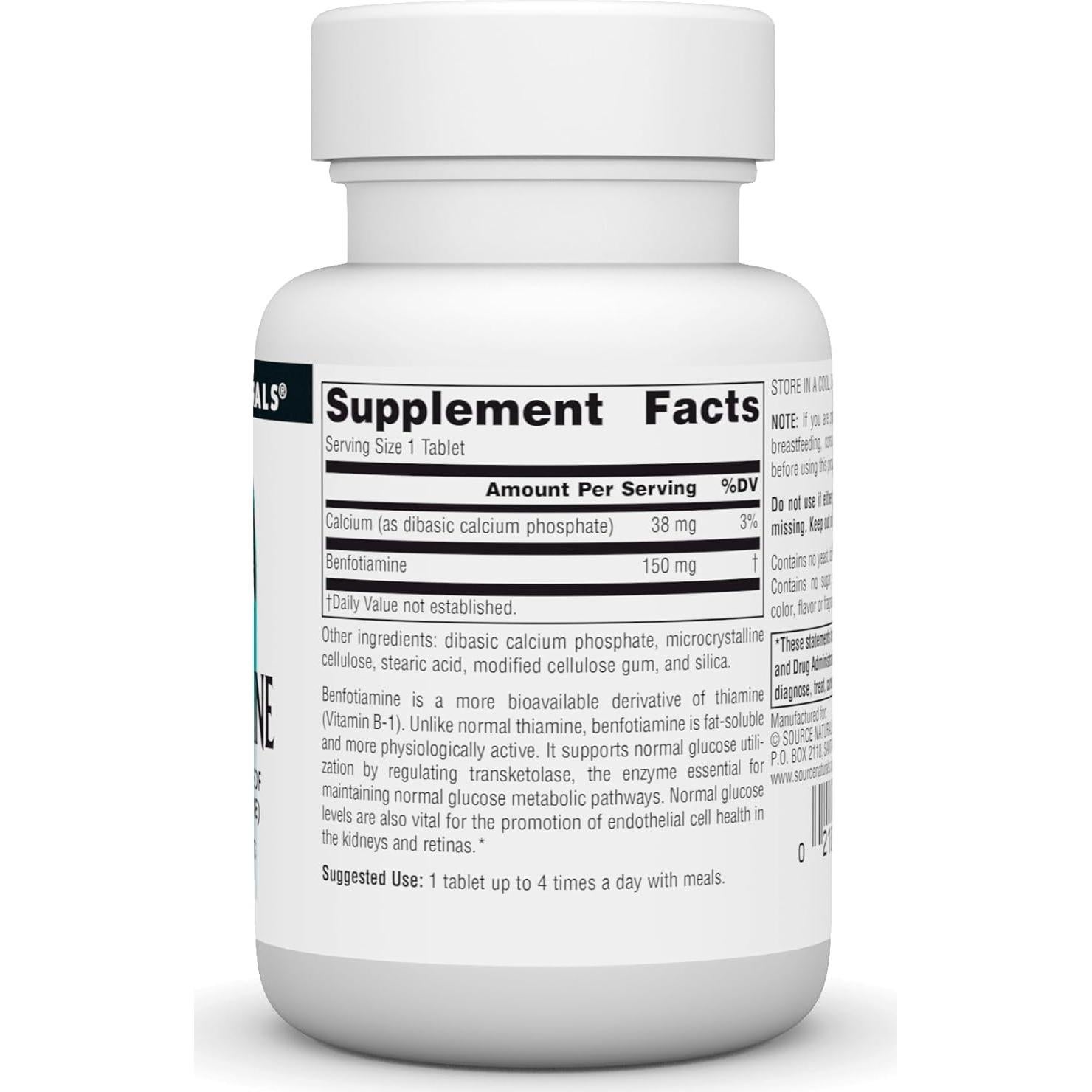 Benfotiamina 150 mg Source Naturals 30 tabletas suplemento