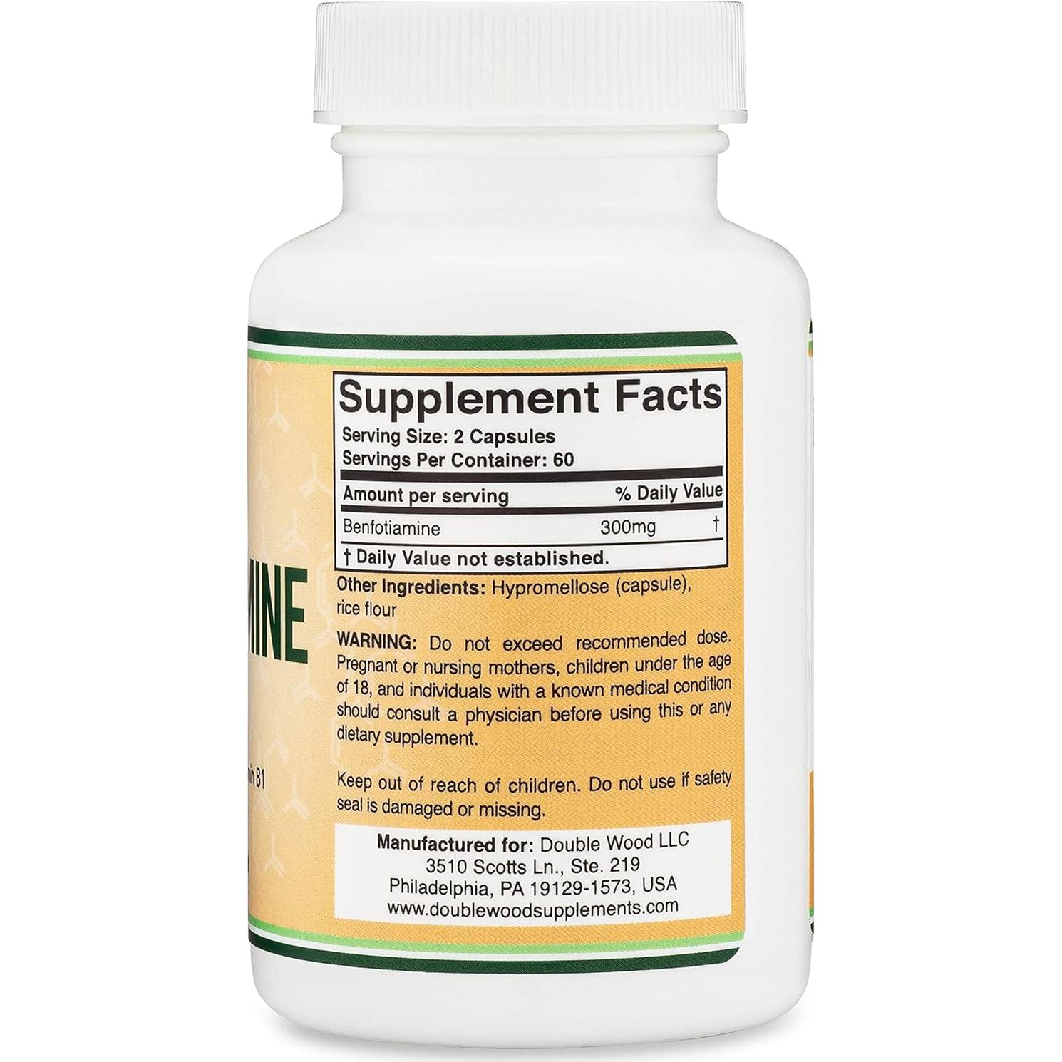 Benfotiamina 300mg Double Wood - 120 Cápsulas Veganas