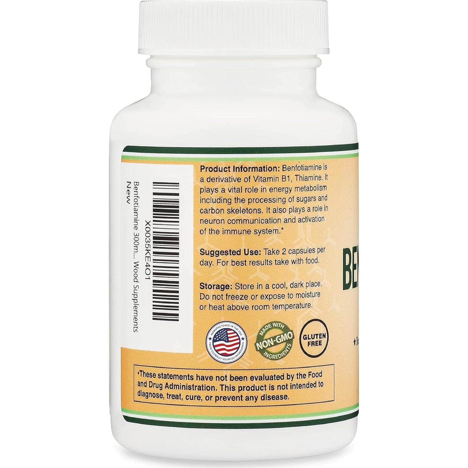 Benfotiamina 300mg Double Wood - 120 Cápsulas Veganas