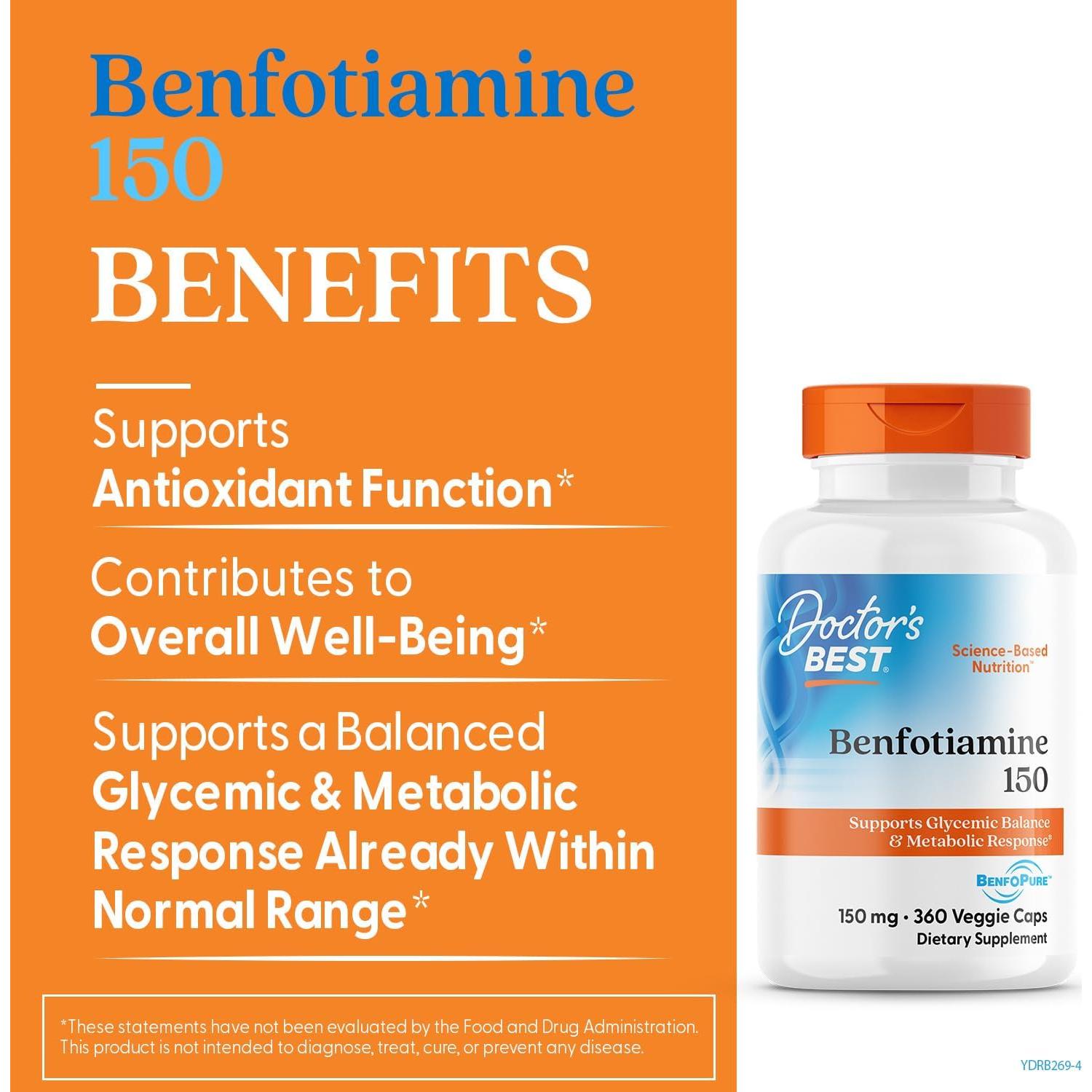 Benfotiamina Doctor's Best 150 mg 360 Cápsulas Veganas