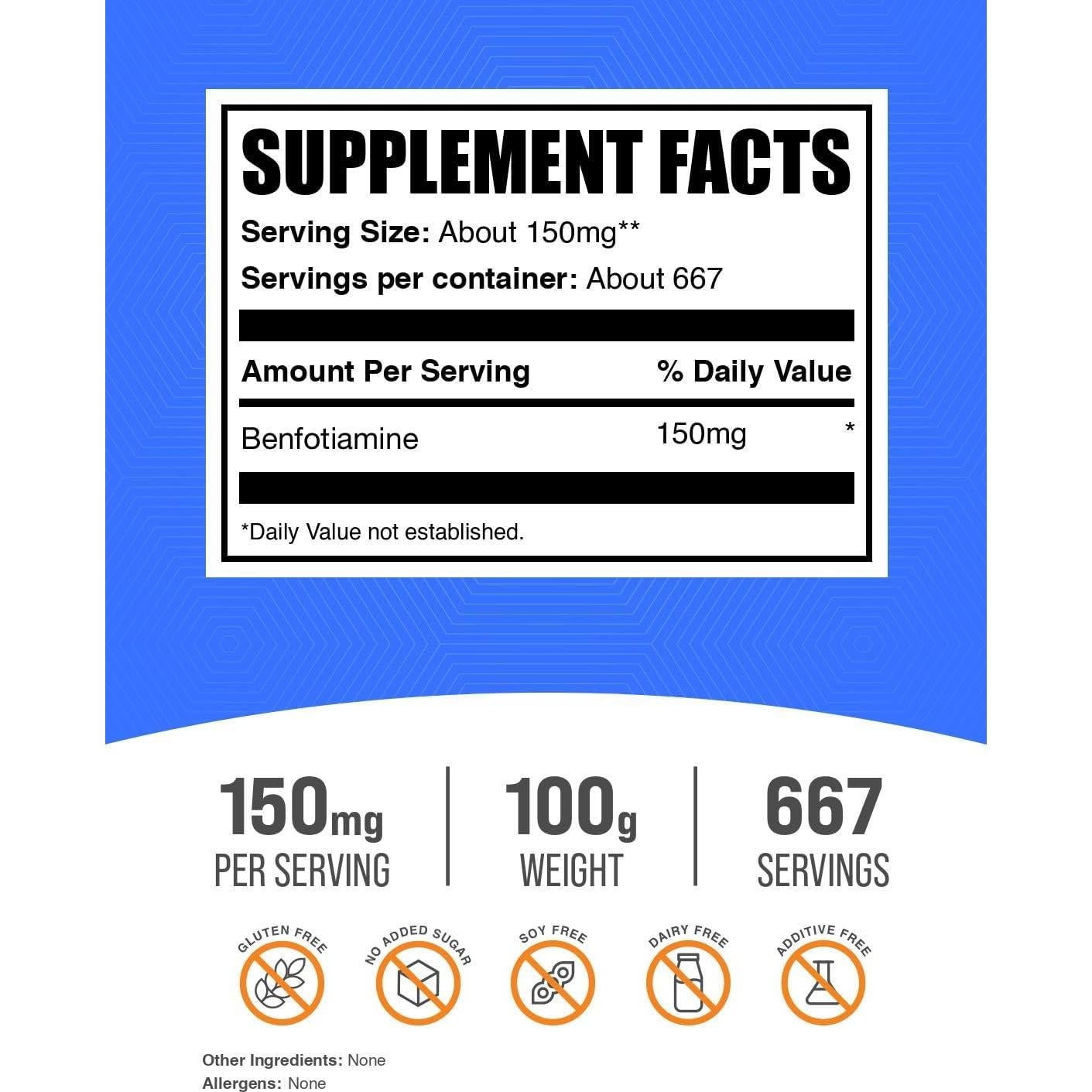 Polvo de Benfotiamina 150mg BulkSupplements 100g - Vitamina B1