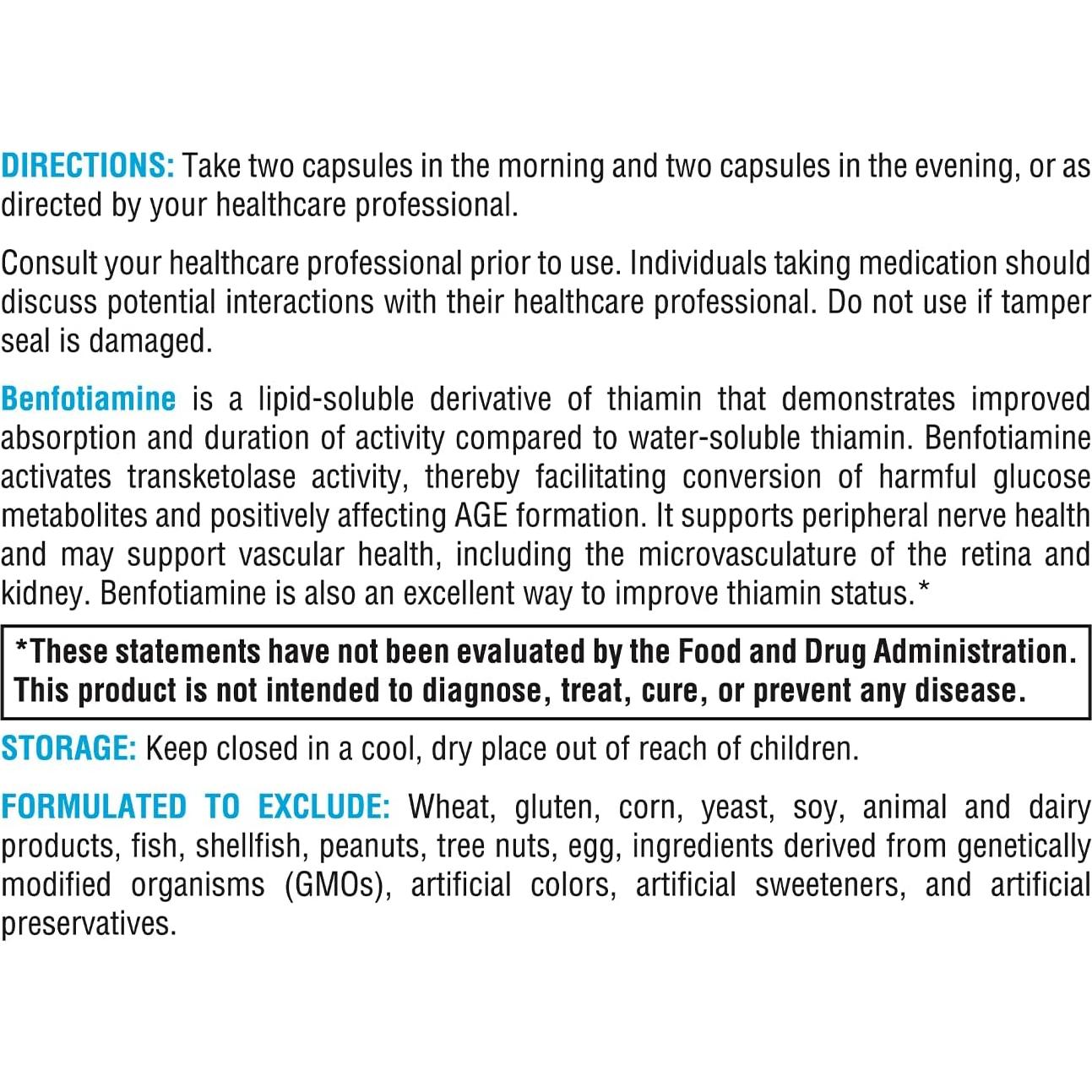 Suplemento Benfotiamina 300mg Xymogen - 120 Cápsulas Salud Metabólica