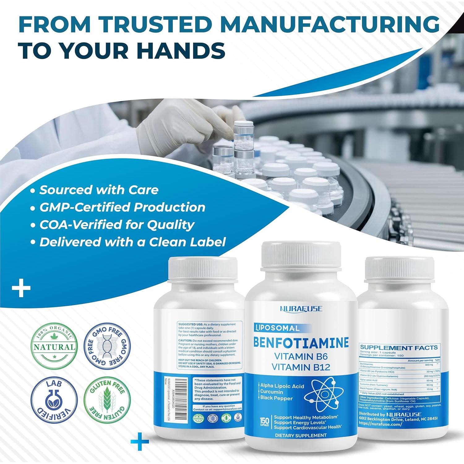 Benfotiamina Liposomal NURAFUSE 150 Cápsulas - Energía y Metabolismo