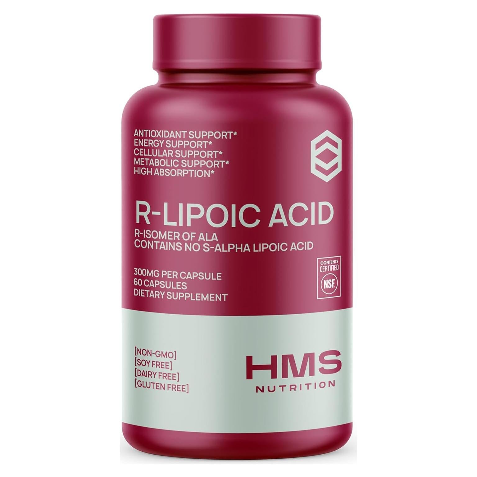 Ácido R-Lipoico 300mg HMS Nutrition - Antioxidante Vegano 60 Cápsulas