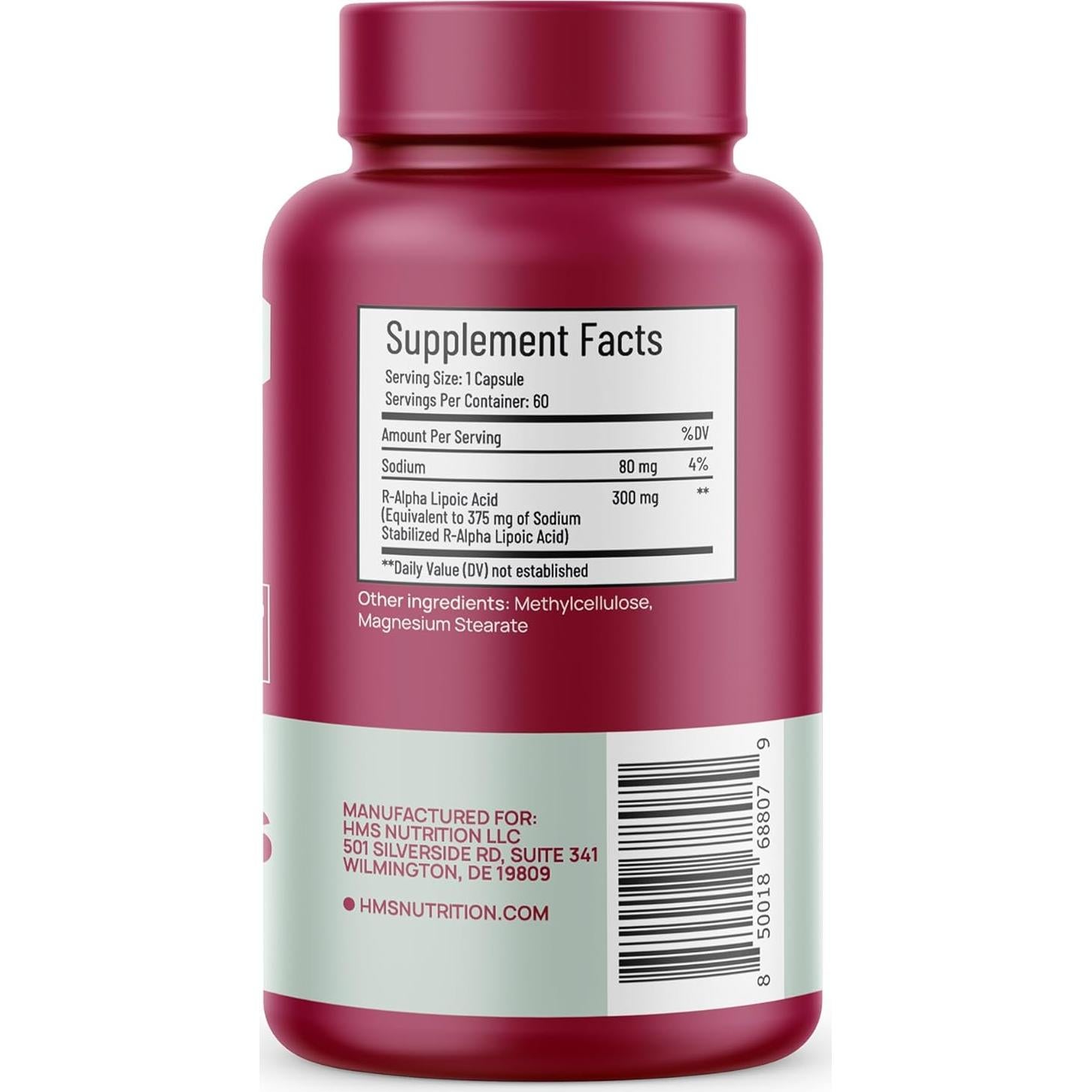 Ácido R-Lipoico 300mg HMS Nutrition - Antioxidante Vegano 60 Cápsulas