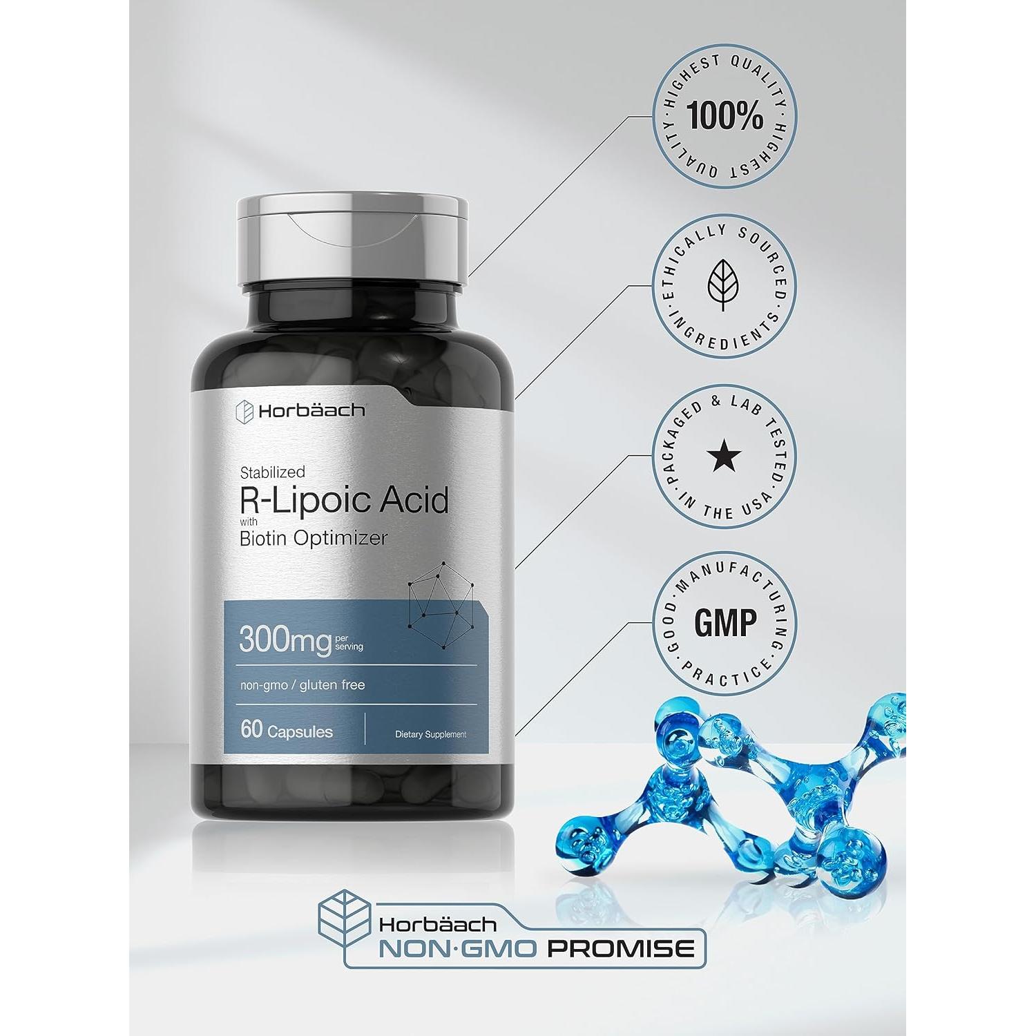 Ácido R-Lipoico Estabilizado Horbäach 300mg 60 Cápsulas