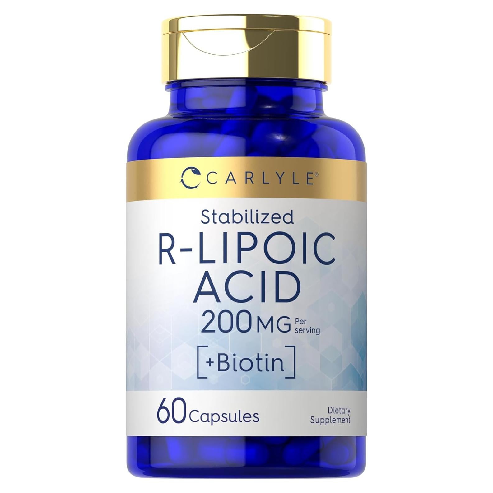 Cápsulas de Ácido R-Lipoico 200mg Carlyle con Biotina 60u