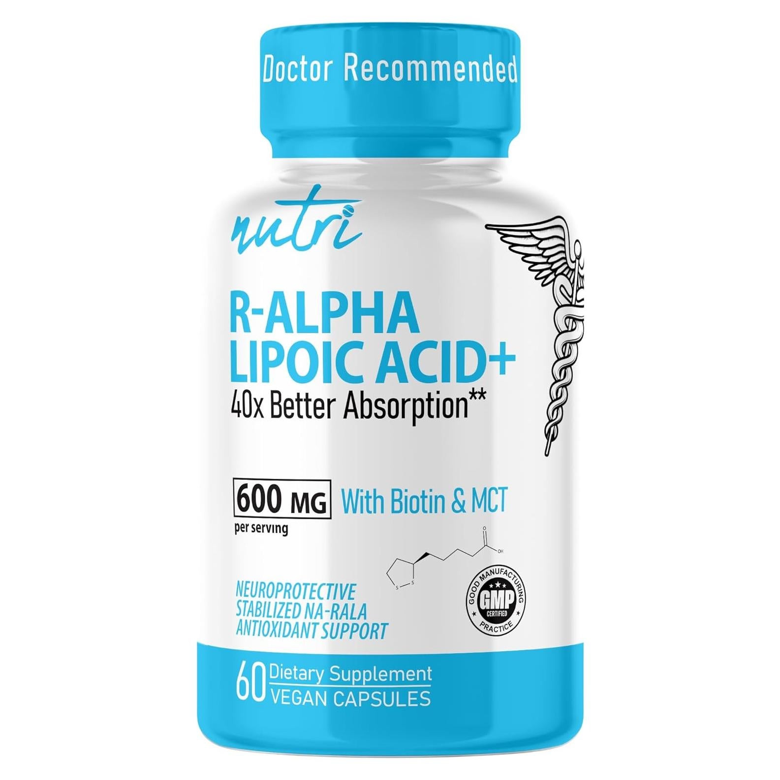 Ácido Alfa Lipoico R Nutri 600mg 60 Cápsulas Veganas con Biotina