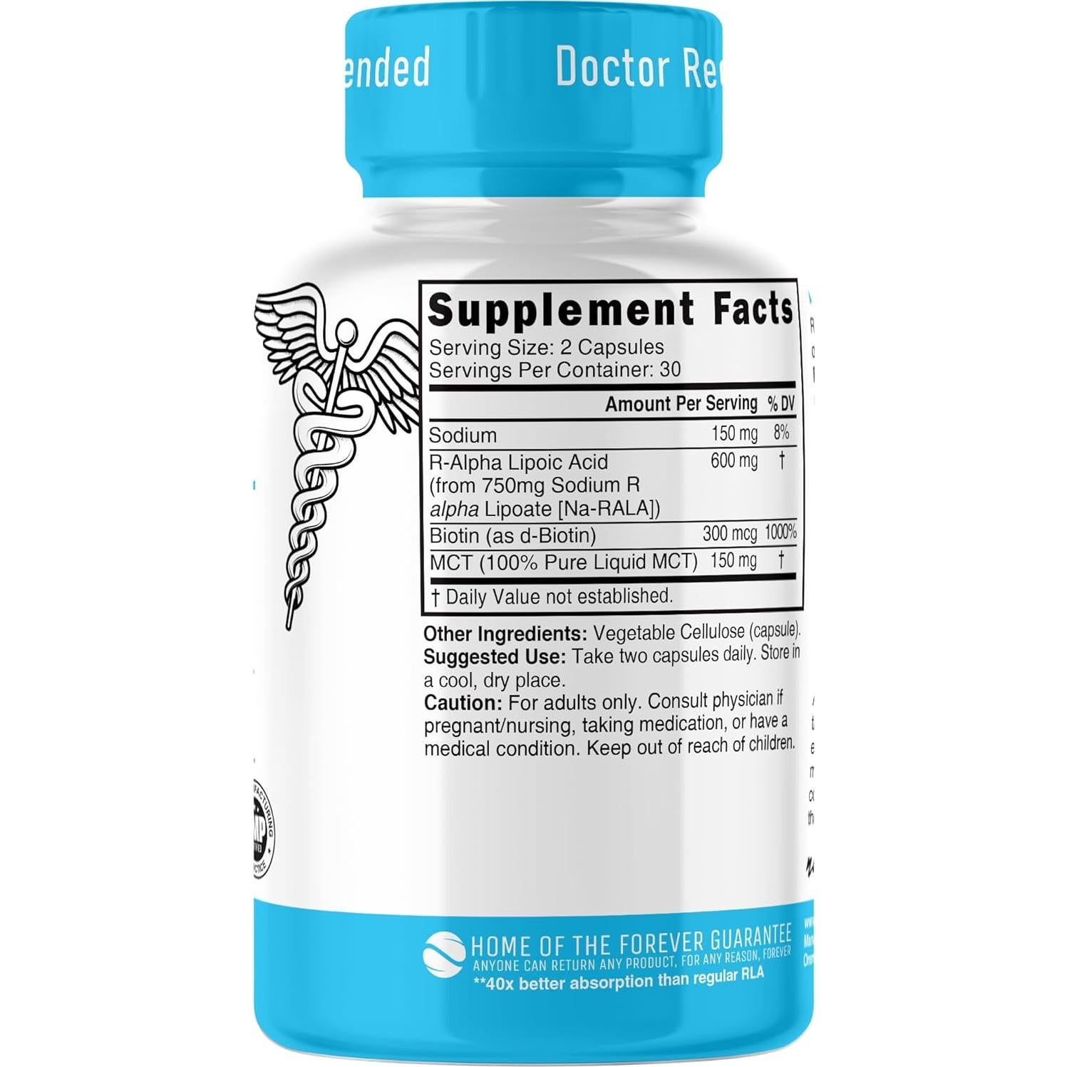 Ácido Alfa Lipoico R Nutri 600mg 60 Cápsulas Veganas con Biotina